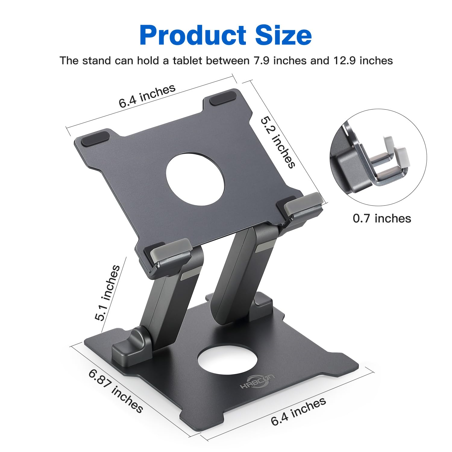 Kabcon Adjustable Aluminum Tablet Stand (7 13.5 Inch), Compatible With Ipad, Surface Pro, Fird Hd 10, Samsung Galaxy Tab E, Asus