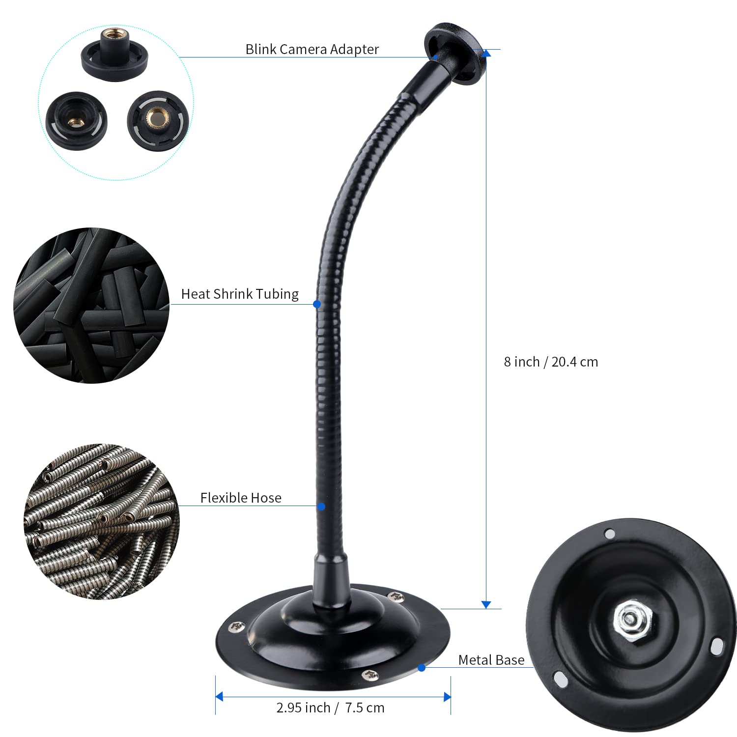 Mippko 2 Pack Camera Flexible Wall Mount Holder For Blink Outdoor 4 (4Th Gen)/(3Rd Gen) Xt3,Blink Xt&Xt2/Blink Mini/All New Blink Outdoor,Adjustment Flexible 8 Inch Long Gooseneck Arm With Metal Base