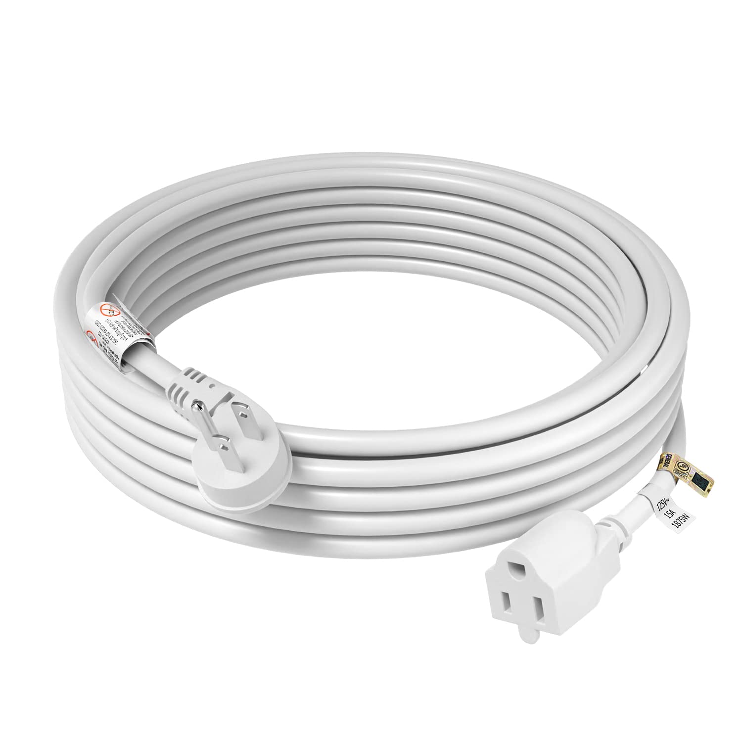 Firmerst 15 Feet 1875W Extension Cord Heavy Duty 14 Awg Low Profile 15A White