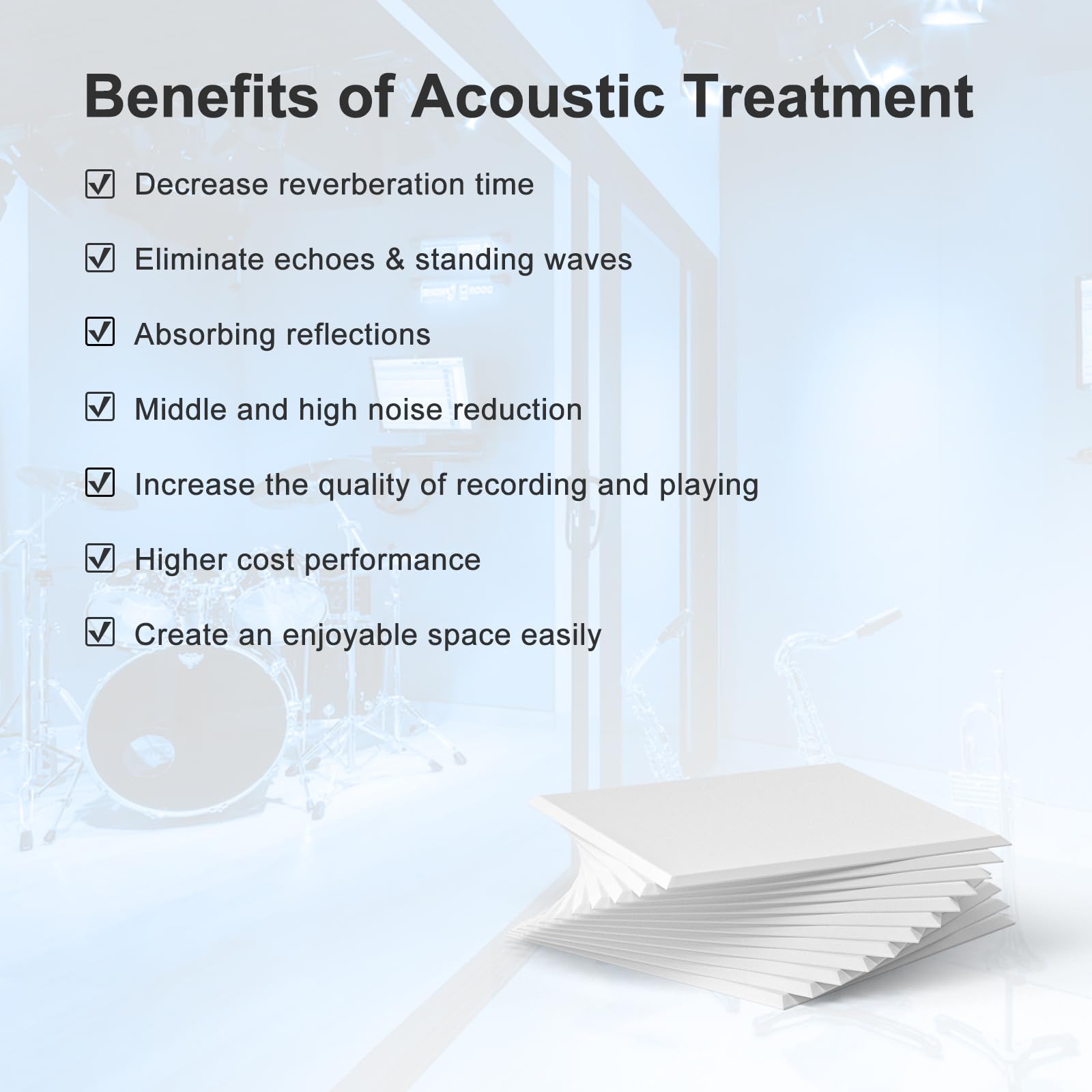 Soundproof Wall Panels, Kuchoow Acoustic Panels Self Adhesive, 12 Pack Acoustic Wall Panels High Density, Sound Proof Panels For