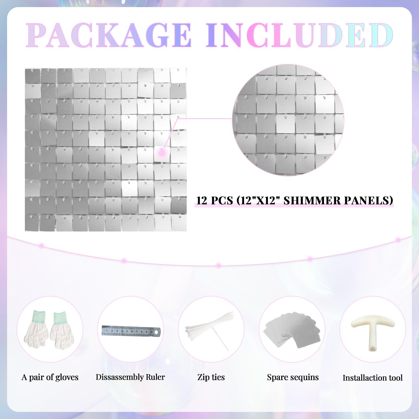 Shimmer Wall Backdrop Silver Wall Panels 12Pcs Square Sequin Shimmer Wall Backdrop Decoration For Birthday Party,Wedding, Annive