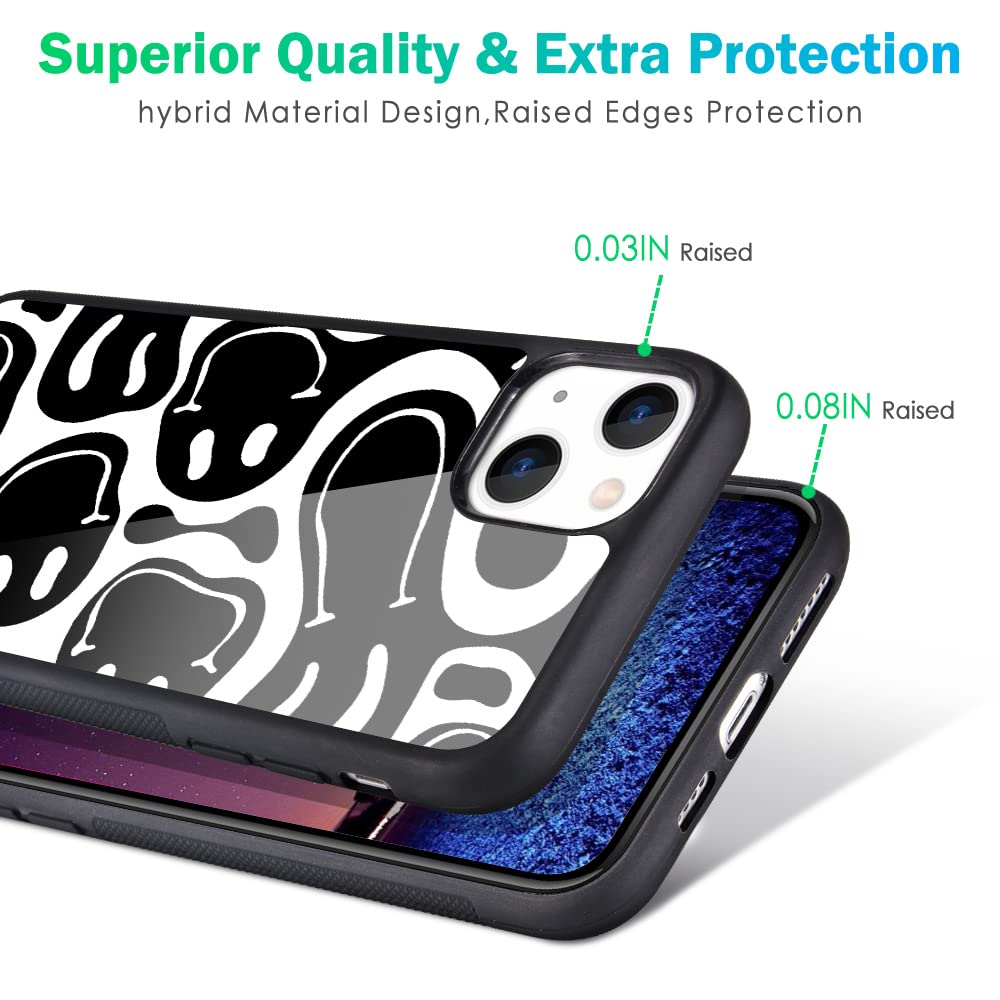 Maycari Compatible With Iphone 13 Mini Case For Children Women Smile Face Design, Hard Back Cover With Black Funny Cute Cool Art