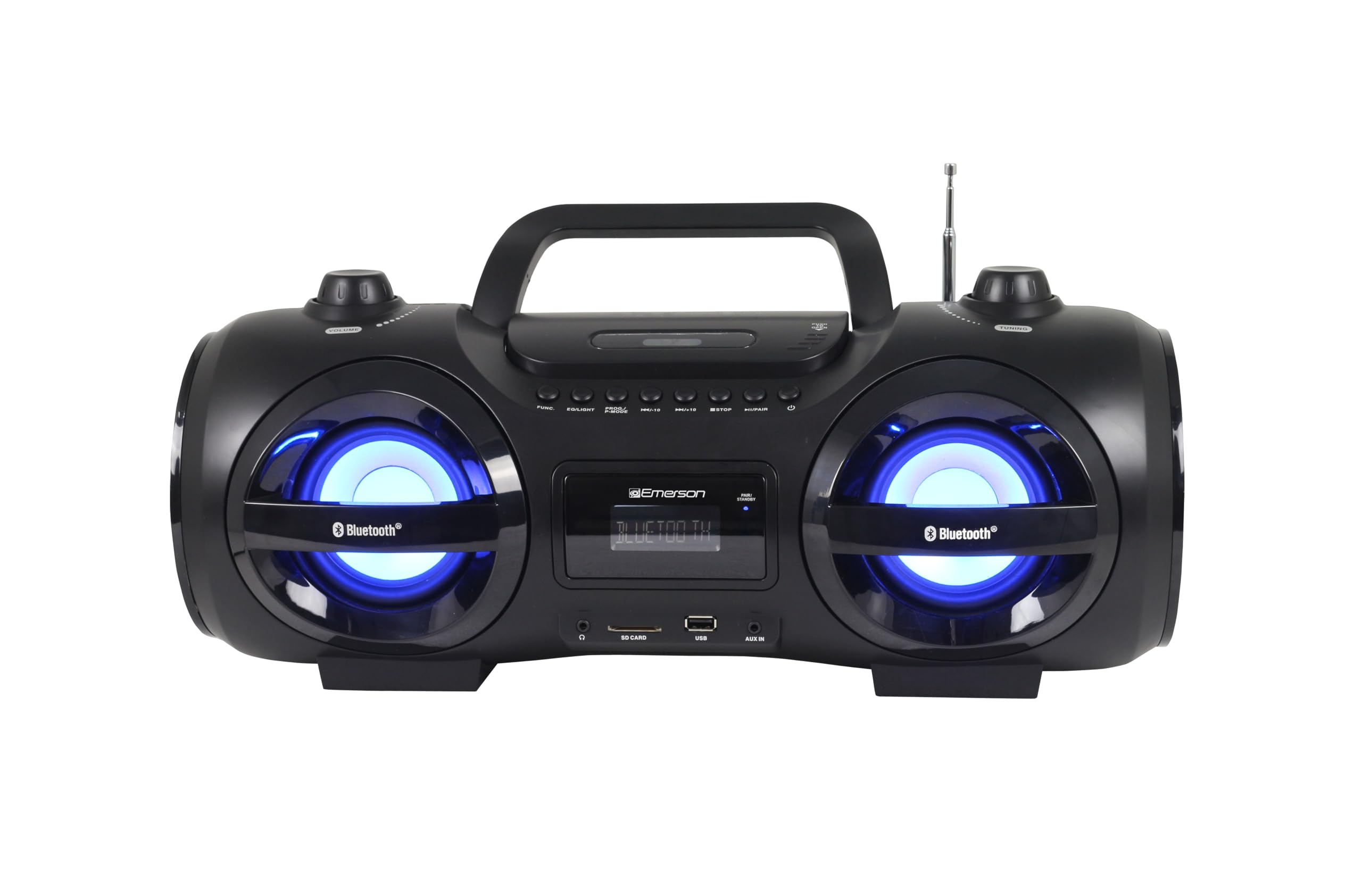 Emerson EPB-3005 Retro Portable Boombox CD Player, Cassette, AM/FM Radio, Bluetooth, USB, LED Display, Aux-in, Headphone Jack, B