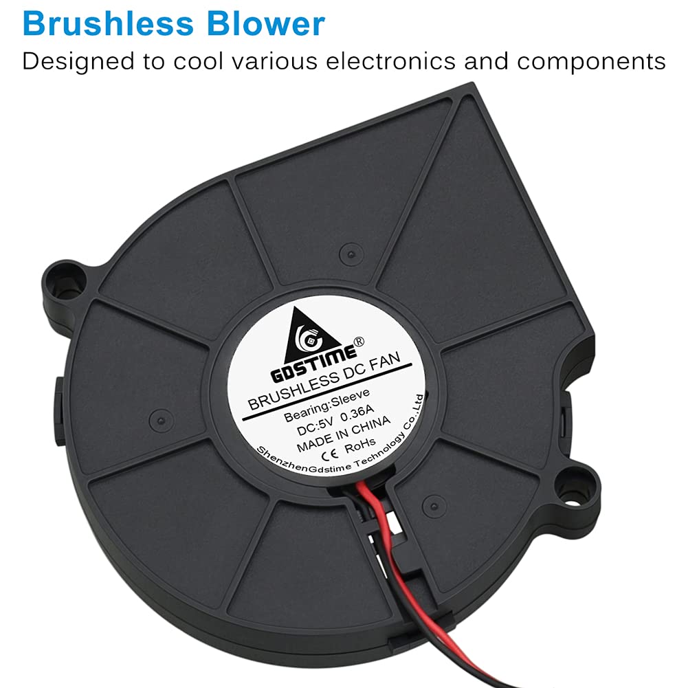 Gdstime 75Mm Blower Fan 2Pin, 75Mm X 15Mm Cooling Blower Fan, 5V Dc Brushless Cooler Fan