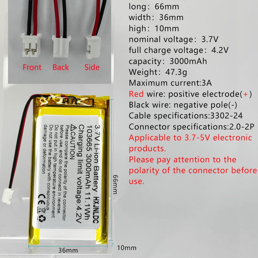 Hxjnldc Dc 3.7V 3000Mah 103665 Rechargeable Lithium Polymer Replacement Battery For Diy 3.7 5V Electronic Product, Mobile Energy