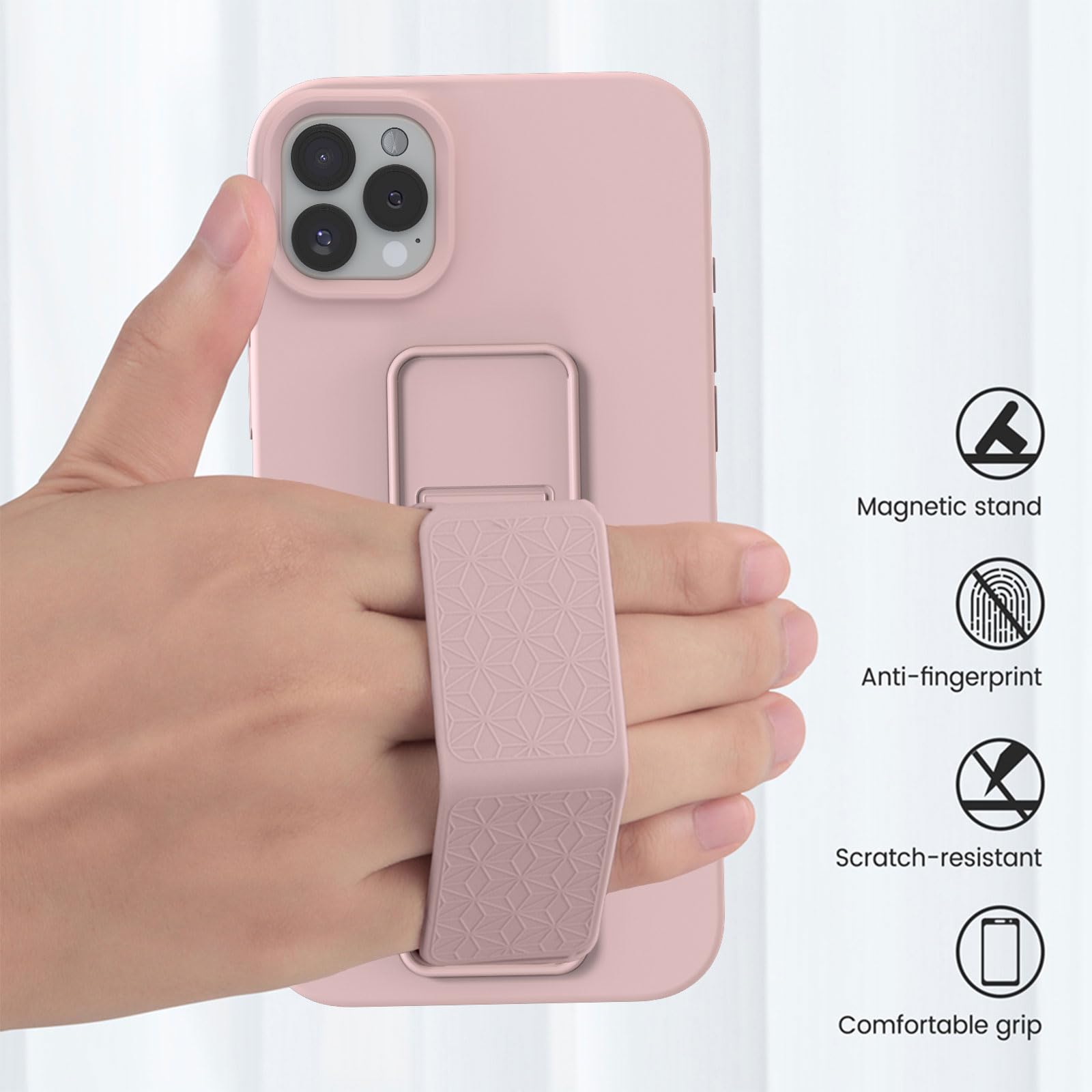 Laudtec Silicone Kickstand Case Compatible With Iphone 16 Pro Case Vertical And Horizontal Stand Hand Strap Metal Kickstand, Fle