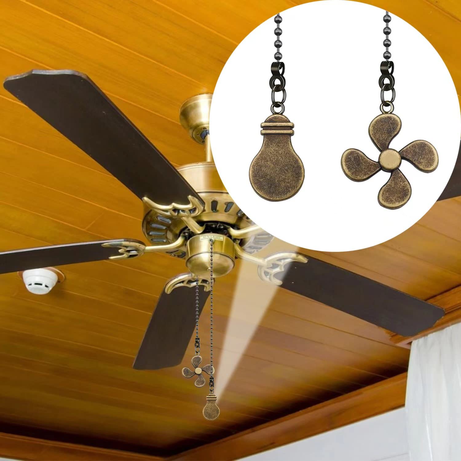 Dotlite 2Pack Metal Fan Light Pull Chains,3Mm Diameter Beaded Decorative Ceiling Fan Pull Chain Pendant Extension,12In Fan And B