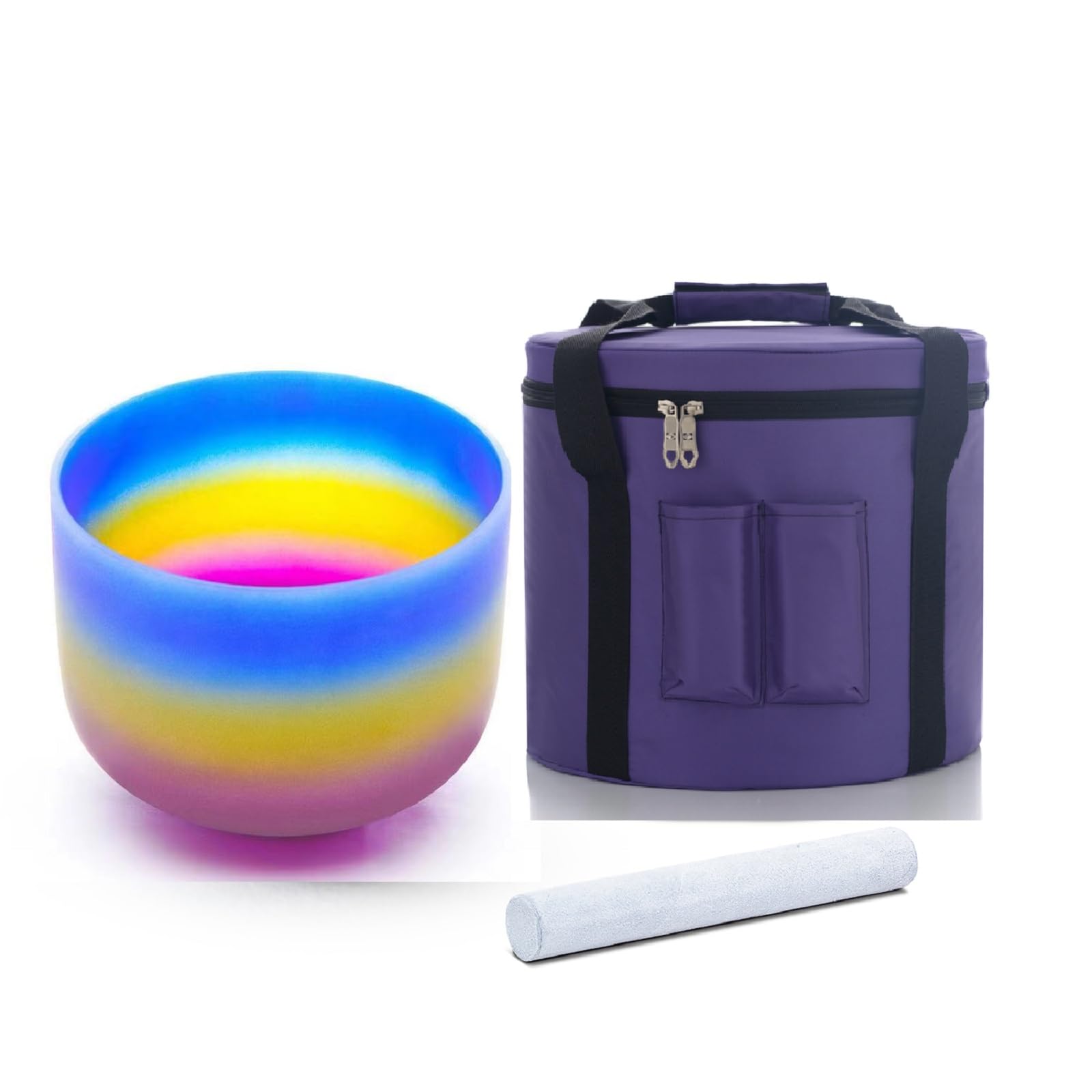 Kvka 8 Inch A Note Third Eye Chakra Rianbow Color Frosted Quartz Crystal Singing Bowl,Suede Stiker,Carrying Case