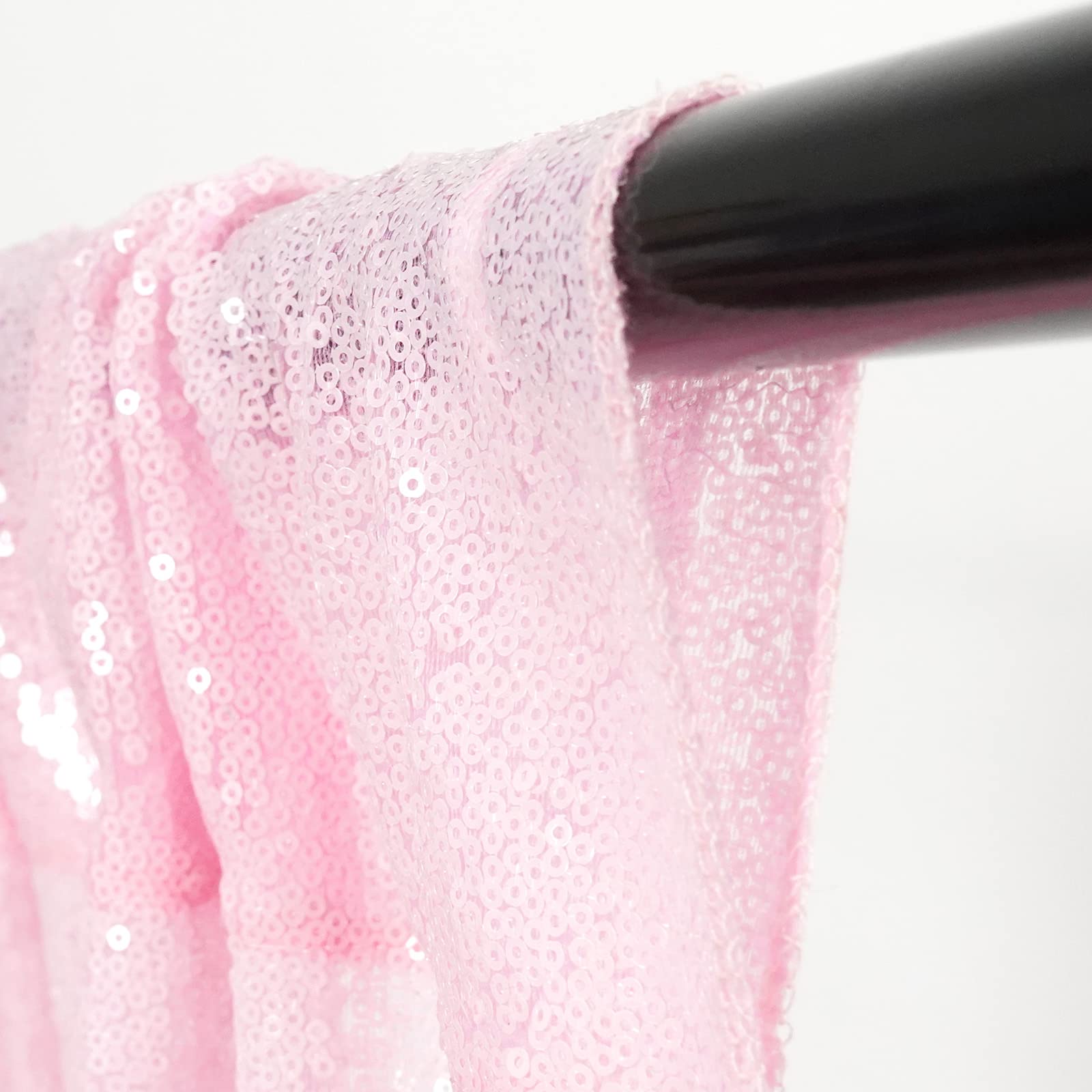 Poise3Ehome 2Pcs 2Ft X 8Ft Pink Sequin Backdrop Curtains, Glitter Photography Background, Sequence Xmas Thanksgiving Backdrop