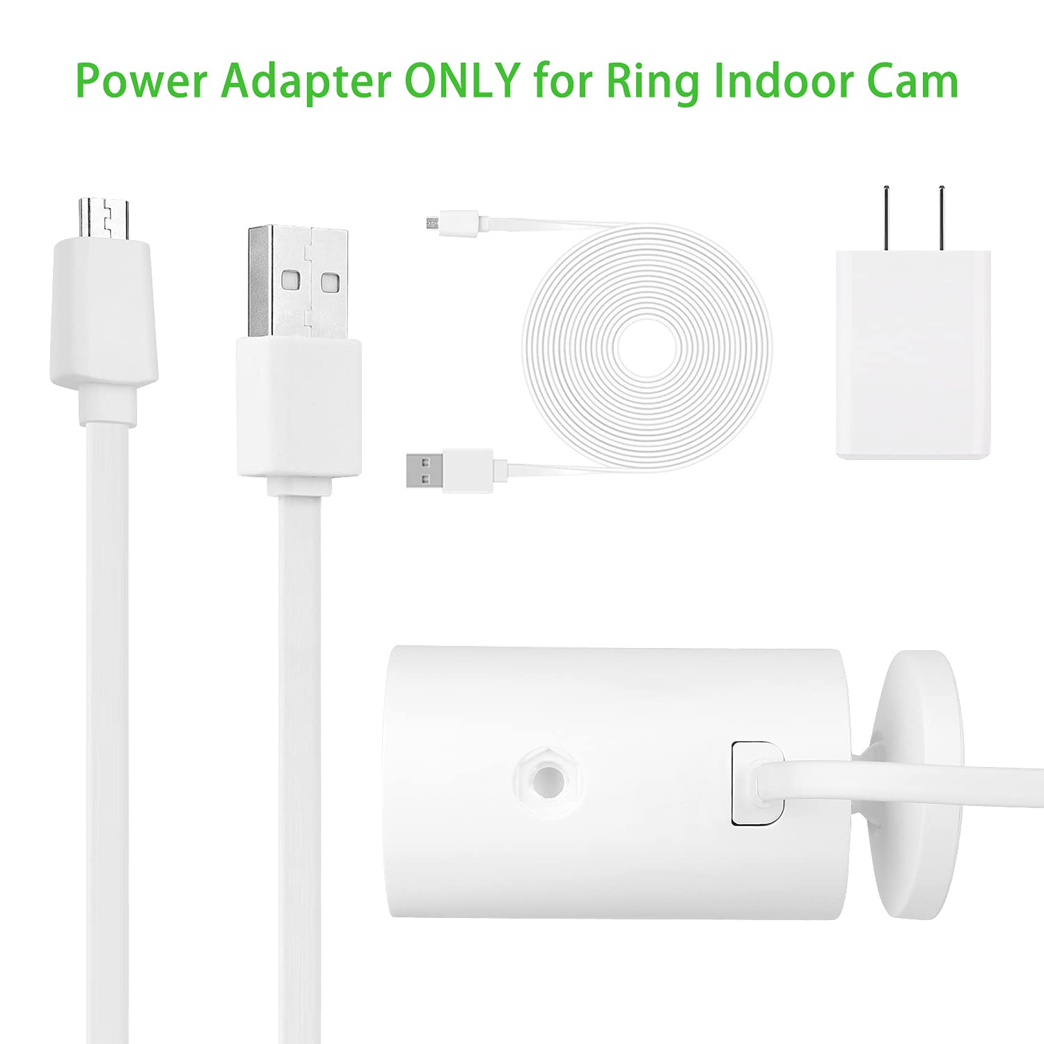 Alertcam Power Adapter For Ring Indoor Cam (2Nd Gen) And Ring Indoor Cam(1St Gen), With 25Ft/7.5M Flat Charging Cable Continuously Charge Your Camera (Not Compatible With Ring Stick Up Cam)