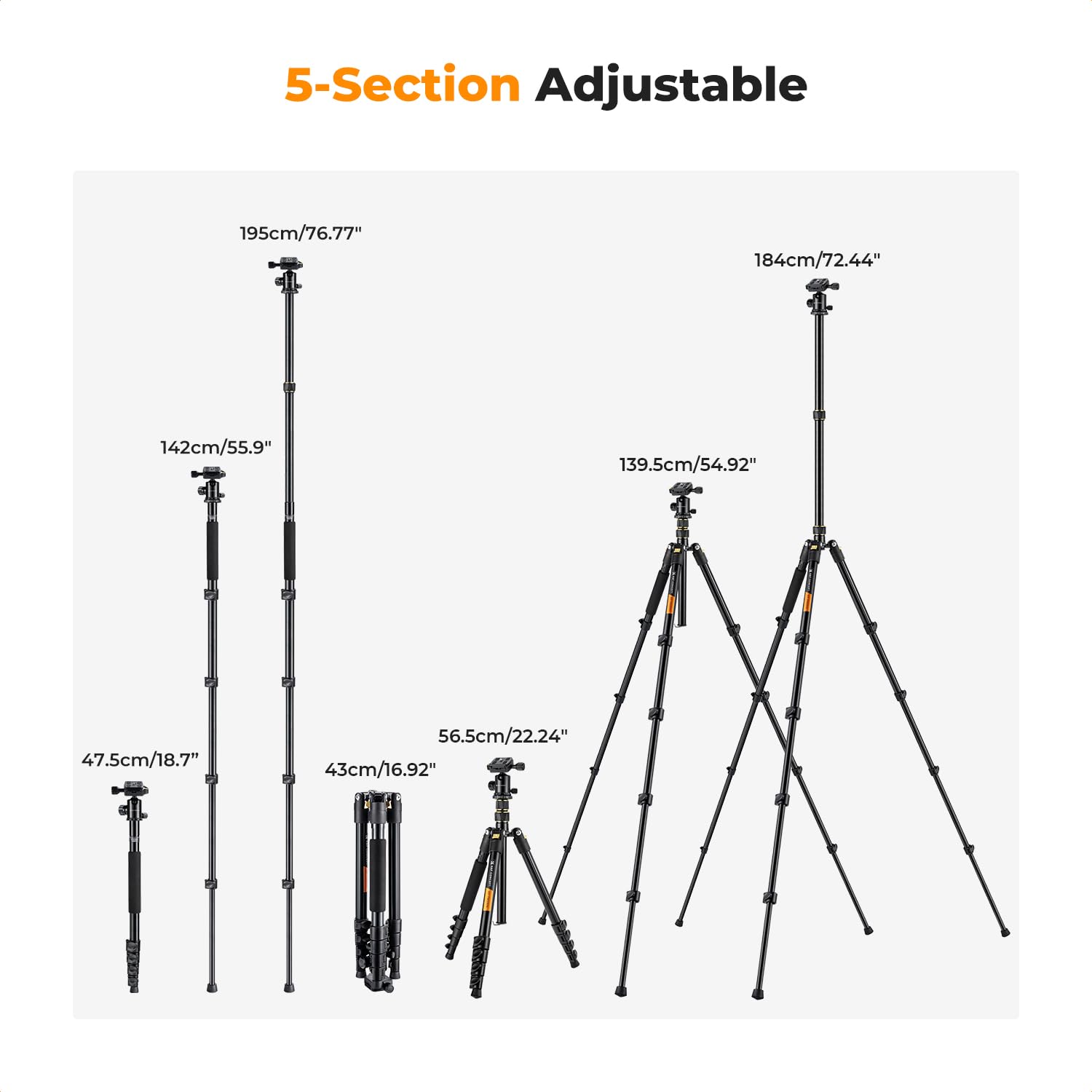 K&F Concept Camera Tripod,72' Aluminum Tripod For Camera, Lightweight And Foldable Travel Tripod With Remote& Extra Quick Release Plate, Professional Camera Tripod Monopod For Dslr Camera And Phone.
