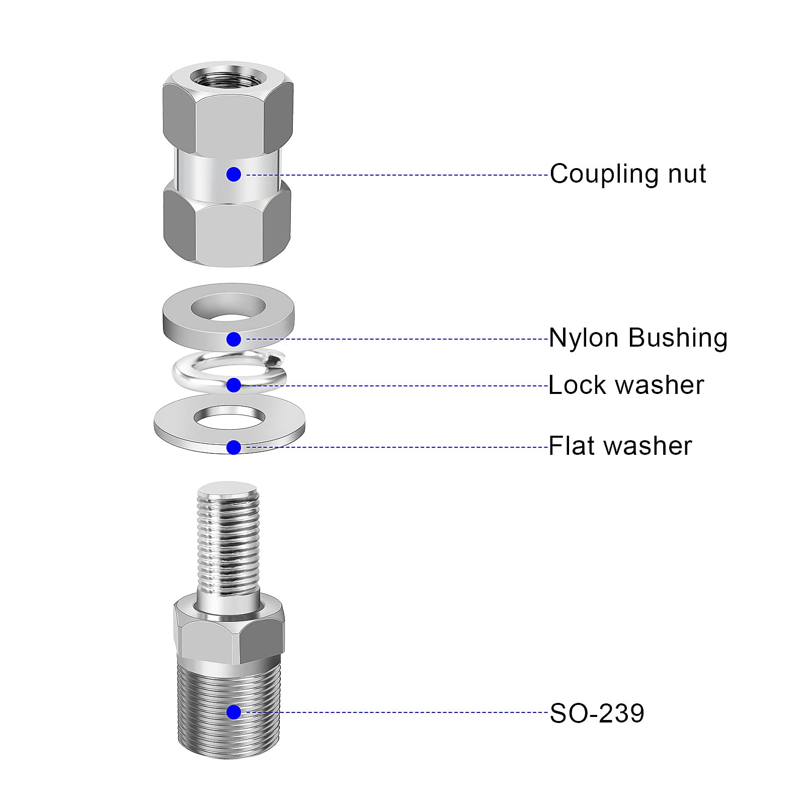 Universal Heavy Duty Cb Antenna So 239 Stud Mount, Standard 3/8 X 24 Threaded Antenna Stud Mount Adapter