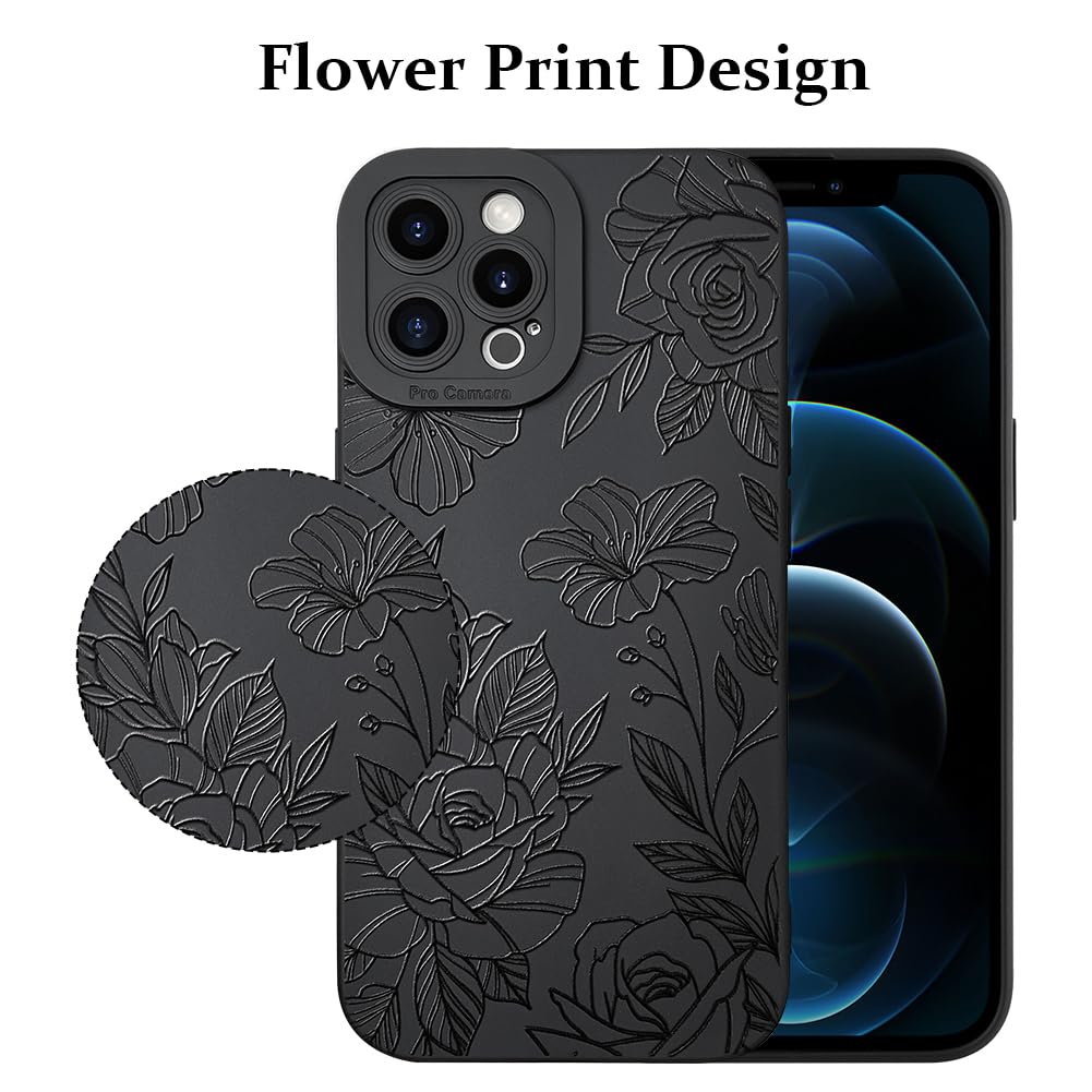 Lsl Case For Iphone 12 Pro Black Floral Flower Pattern Print Case Soft Tpu Full Camera Lens Anti Drop Anti Scratch Shockproof Pr
