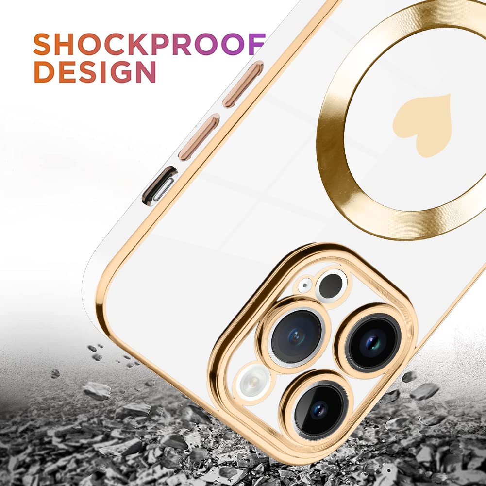 Tharlet Magnetic For Iphone 15 Pro Case [Compatible With Magsafe] Cute Love Luxury Plating Edge Bumper Case With Full Camera Len