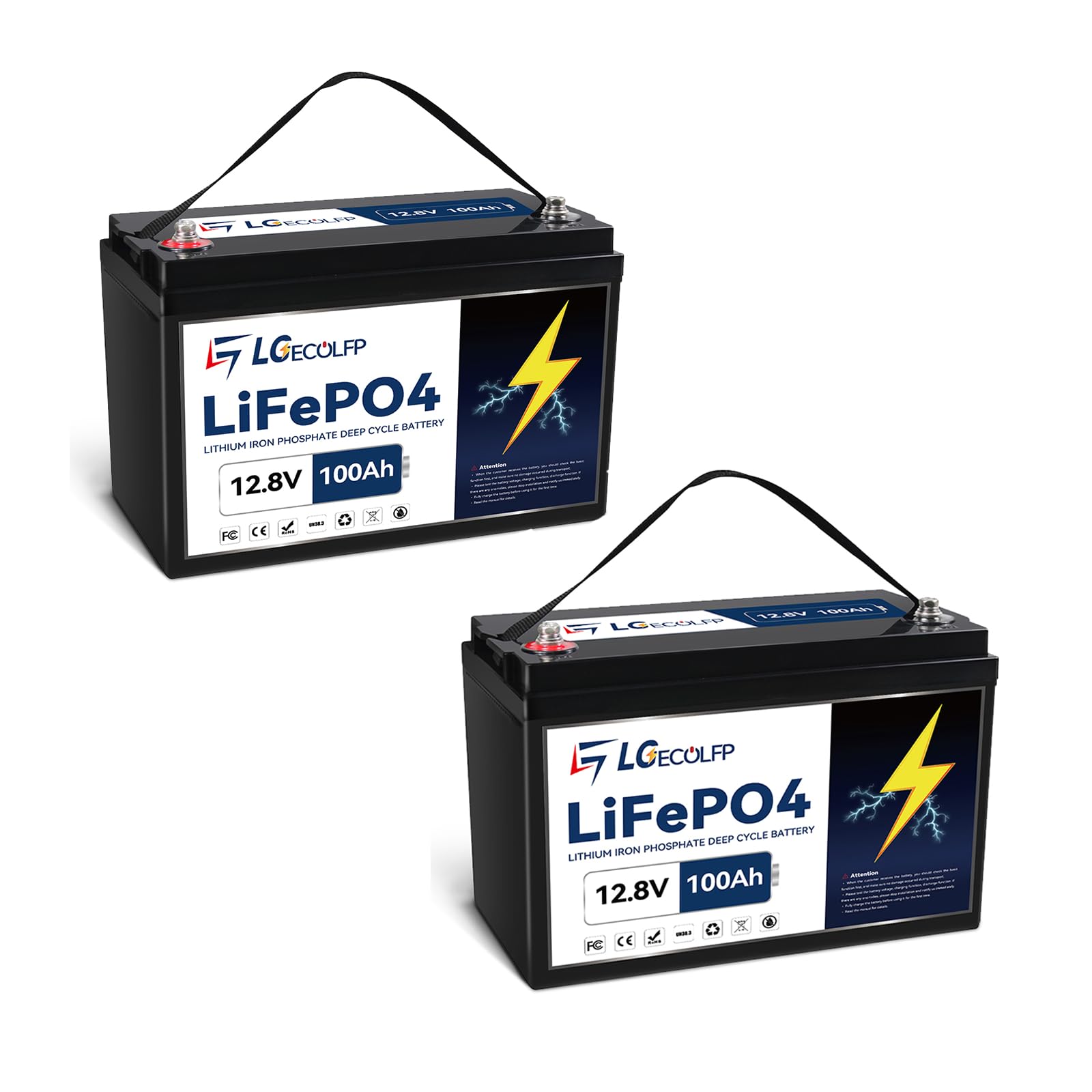 LGECOLFP 12V LiFePO4 Battery 100Ah 2Pack, Lithium Batteries with 100A BMS, 7000+Deep Cycles 12V Lithium Battery, 1280Wh Output P