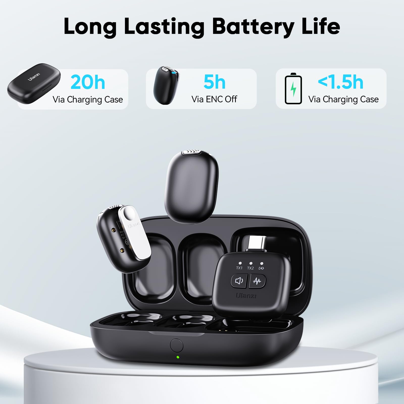 Ulanzi A30 Tiny Mic Magnetic (Black), Wireless Lavalier Microphone Mini Size, Noise Cancellation, 164 Ft Range, 20H Battery Life