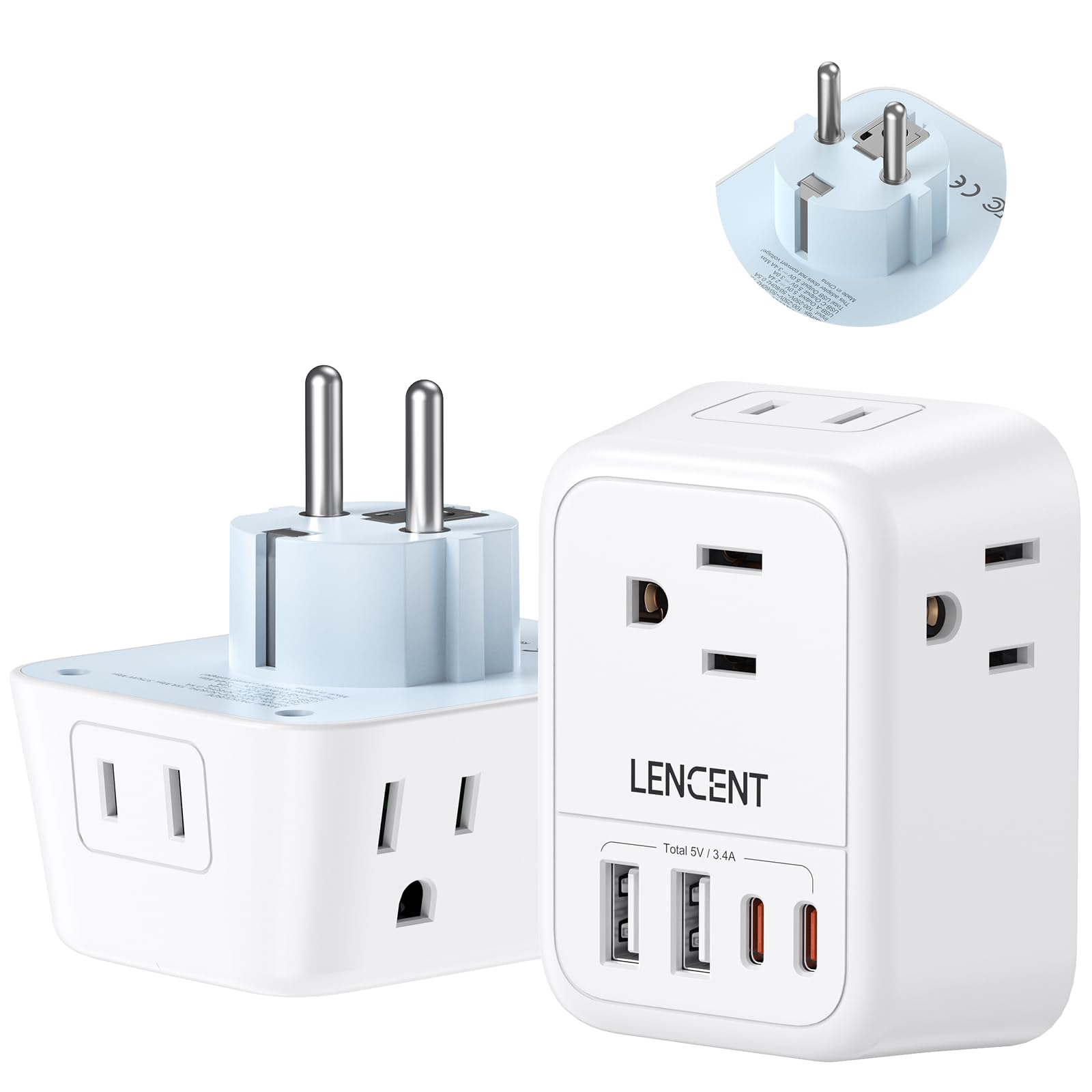 Lencent Germany France Travel Power Adapter, Schuko Type E/F Plug Converter With 4 Outlet, 4 Usb Charger(2 Type C) Adaptor, Us T