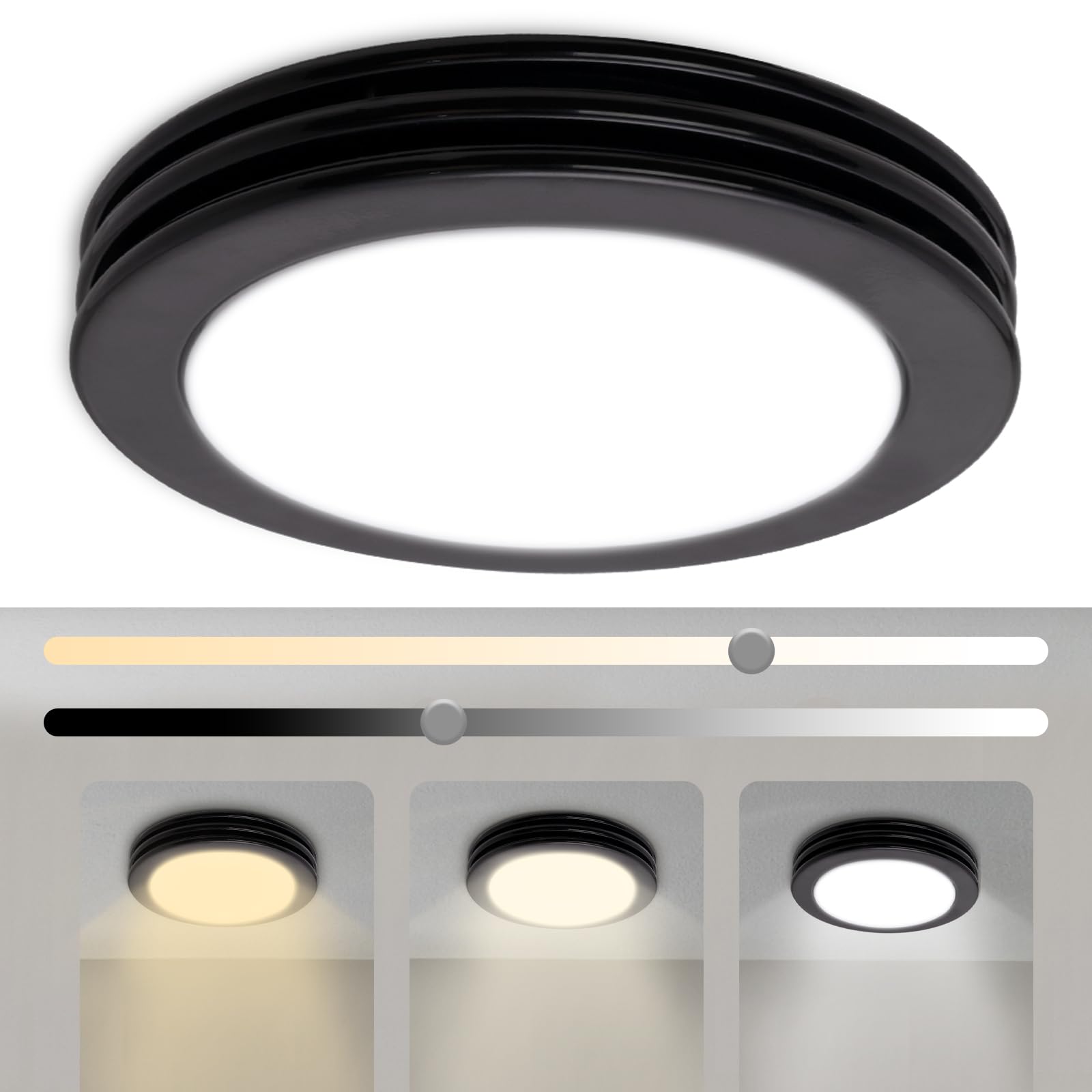 Akicon Bathroom Exhaust Fan With Light, 80Cfm 2.0 Sones Round Bathroom Fan Light Combo, Dimmable 3Cct Led Light Bathroom Fan Wit