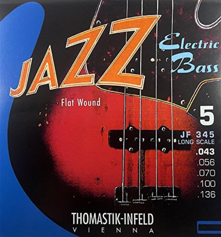 Thomastik Infeld Jf345 Bass Guitar Strings: Jazz Flat Wounds 5 String Long Scale Set; Pure Nickel Flats G, D, A, E, B Set