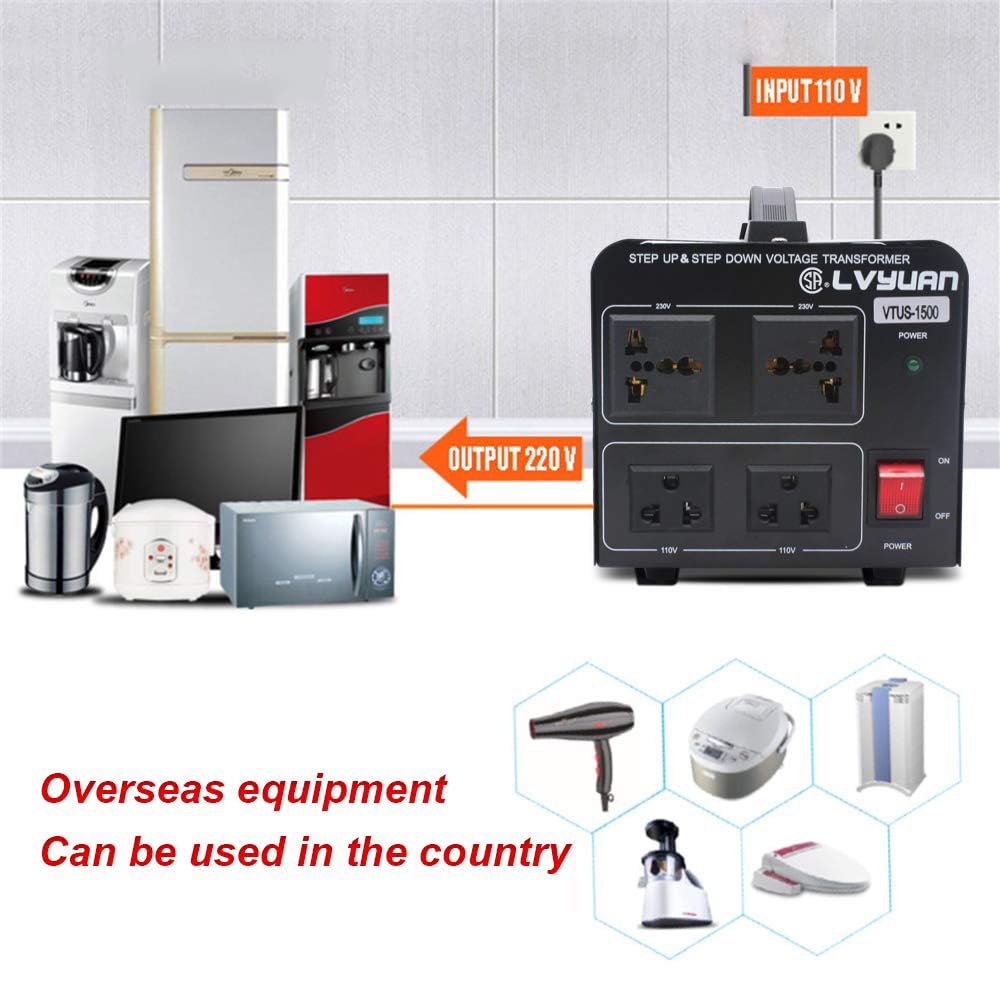 Cantonape Voltage Transformer Converter 1500 Watt Step Up/Down Convert From 110 120 Volt To 220 240 Volt And From 220 240 Volt T