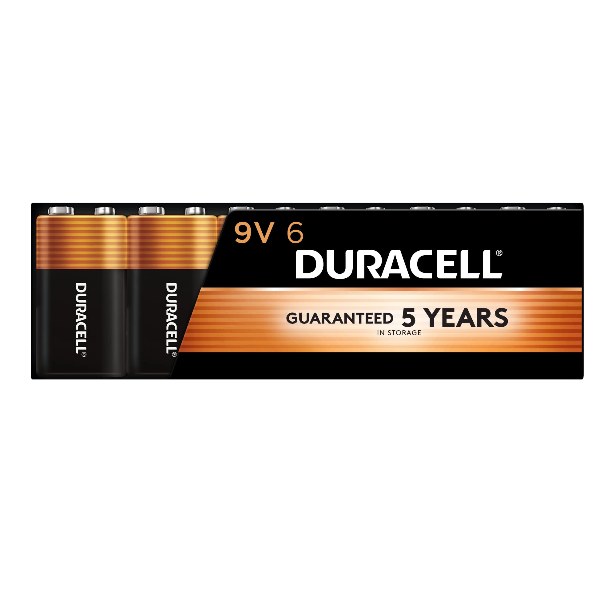 Duracell Coppertop 9V Battery, 6 Count (Pack Of 1), 9 Volt Battery With Long Lasting Power, All Purpose Alkaline 9V Battery For
