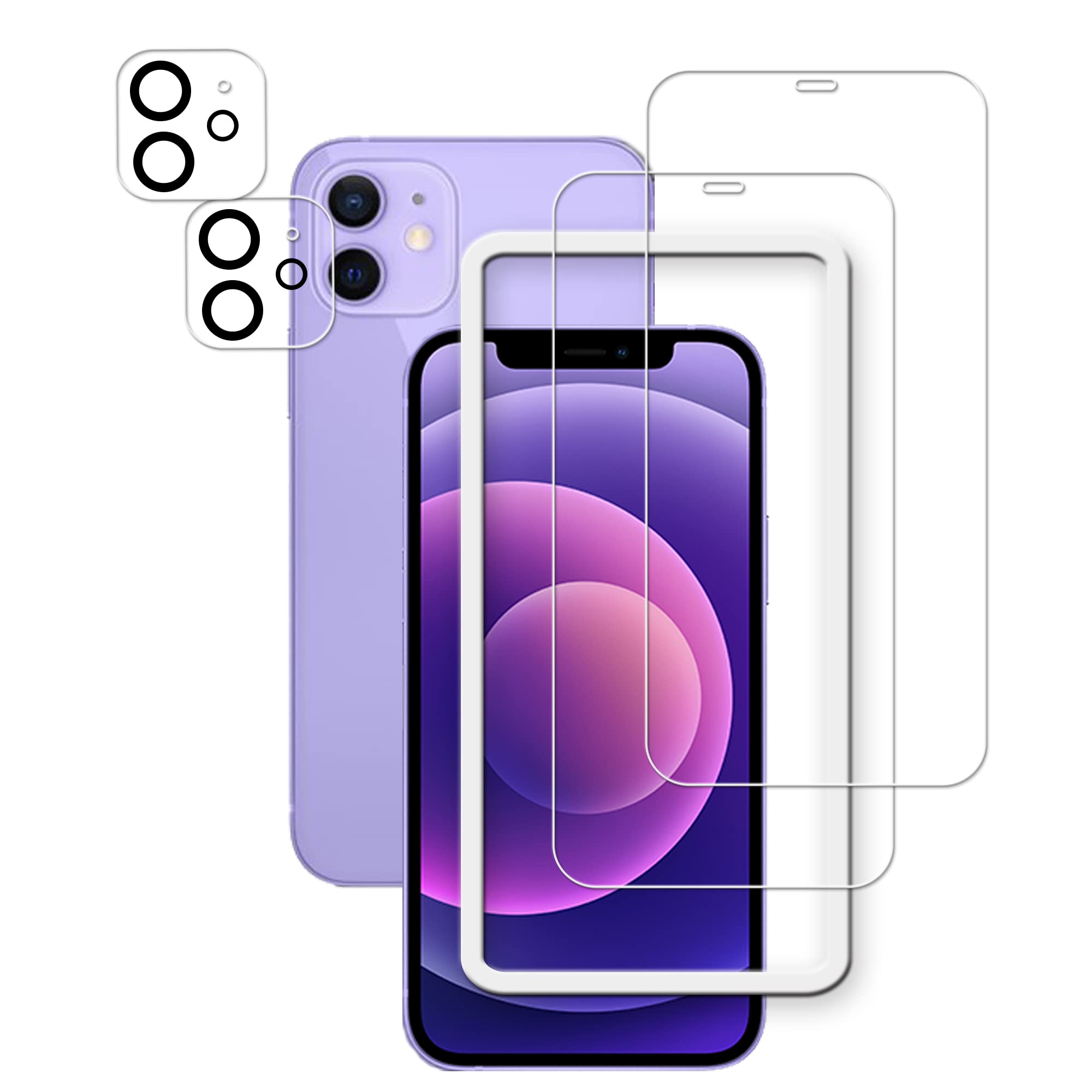 Hkkais Easy Alignment Frame Designed For Iphone 12 Tempered Glass Screen Protector 2 Pack Camera Lens Protector Film 2 Pack