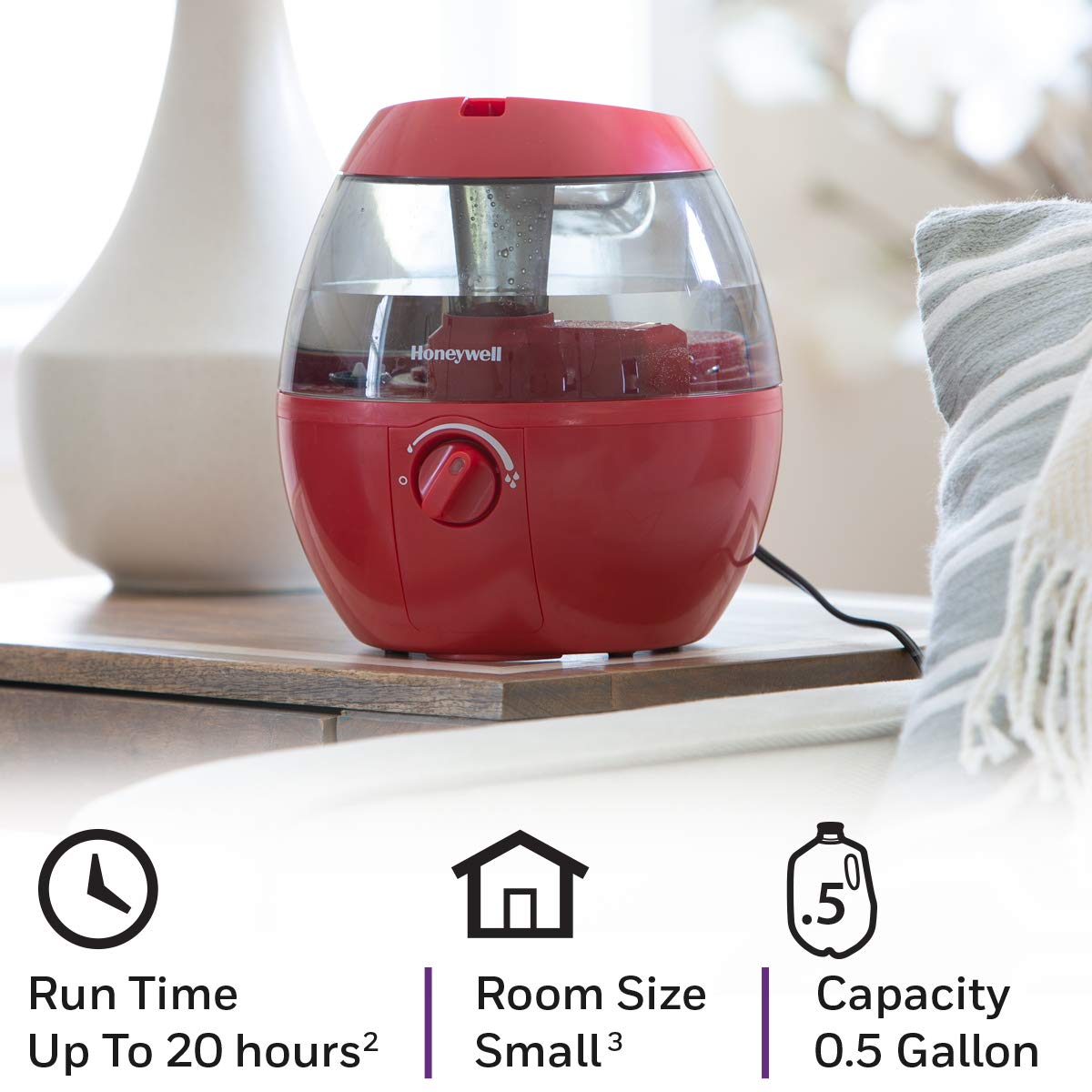 Honeywell Hul520R Mistmate Ultrasonic Cool Mist Humidifier, Red   Cool Mist Humidifier For Bedroom, Home Or Office