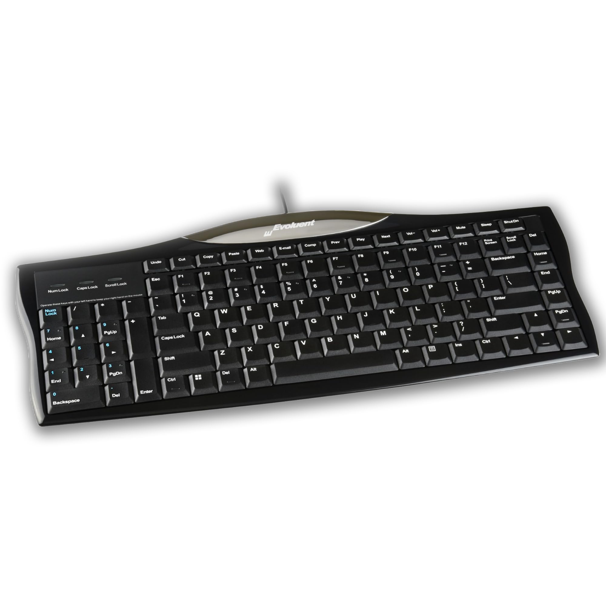 Evoluent R3K Reduced Reach Right Hand Keyboard � Wired Usb Compact With Numeric Pad, Ergonomic Computer Keyboards For Comfortable Typing, Black Full Size Pc Keyboard With One Touch Shortcut Keys