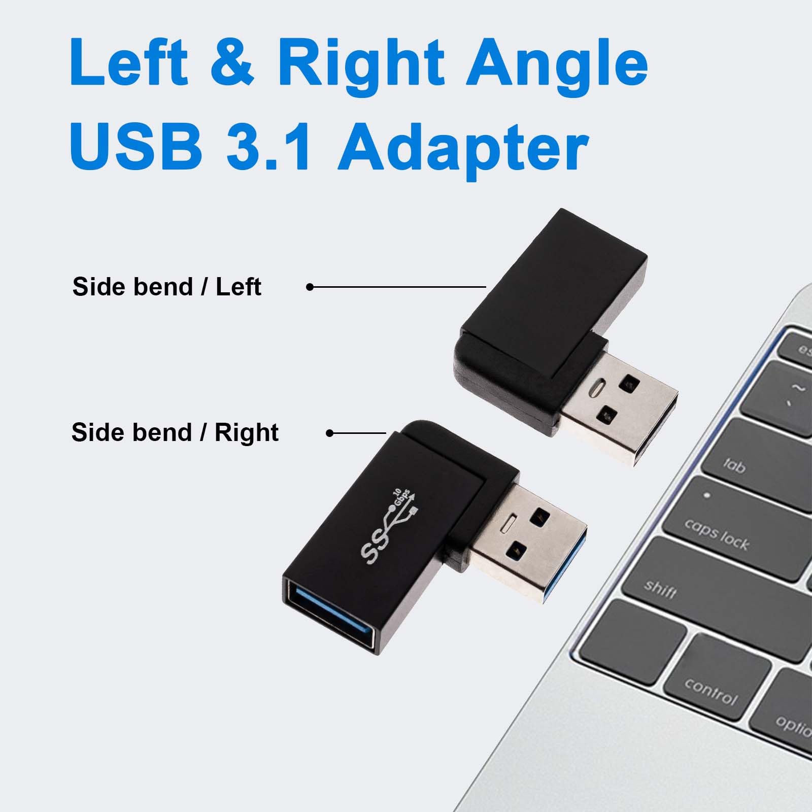 Leehitech Usb 3.0 90 Degree Left Right Angle Usb A Male To Female Adapter Extender Connector, Usb Extension Adapter 2 Pcs For La