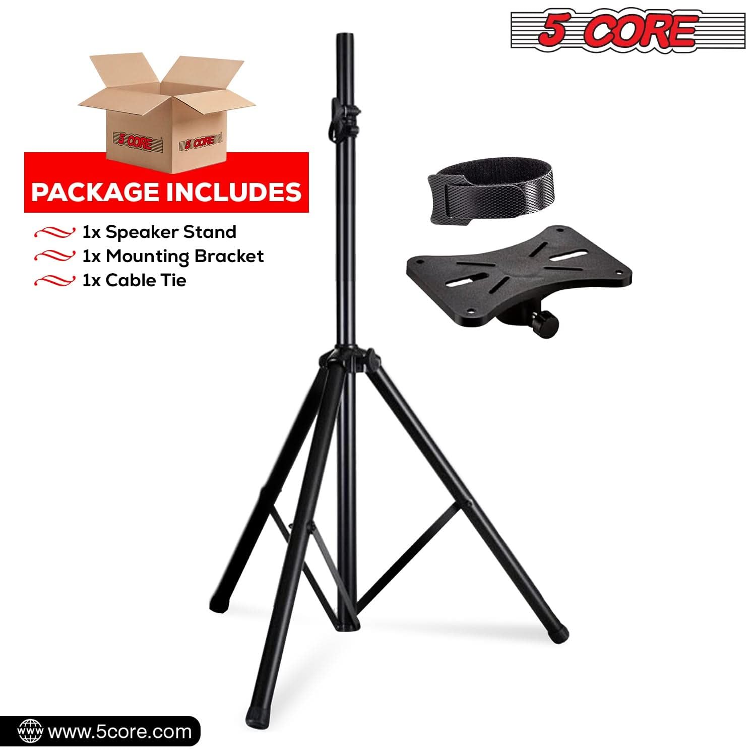 5 Core Adjustable Speaker Stand Tripod - Height 40 To 72 Inches, Max Load 100 Lbs Heavy Duty Portable Pa Dj Studio Monitor Mount