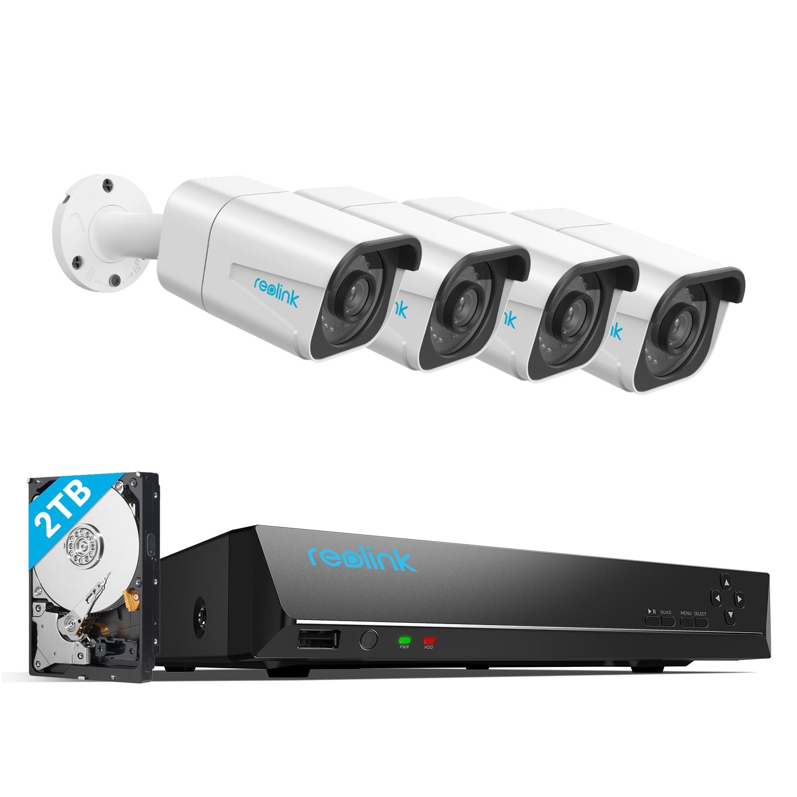 Reolink Rlk8 800B4 4K Security Camera System   H.265 4Pcs 4K Poe Security Cameras Wired With Person Vehicle Detection, 8Mp/4K 8C