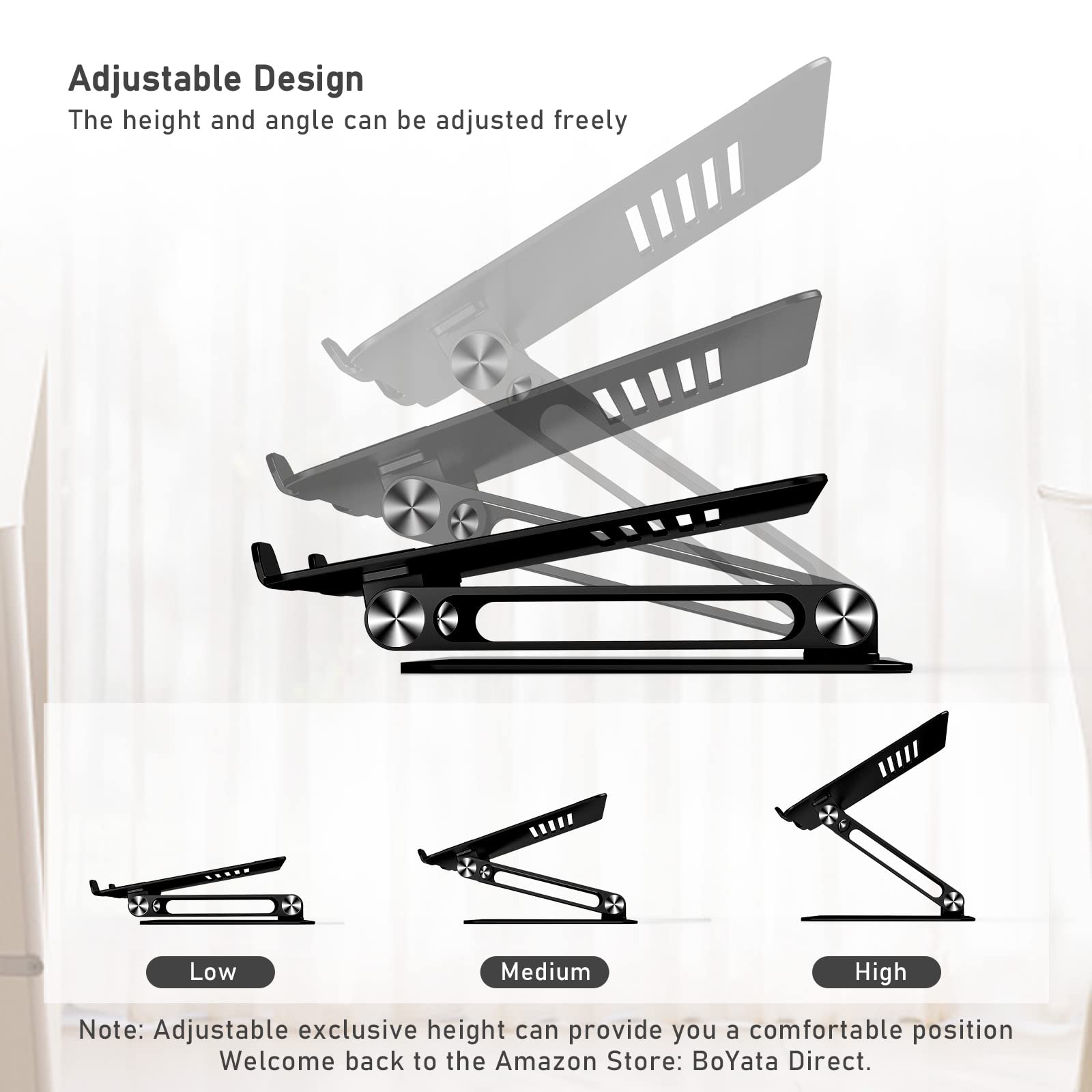 Boyata Laptop Stand, Adjustable Laptop Riser With Slide Proof Silicone And Protective Hooks, Laptop Stand For Laptop Up To 17 In