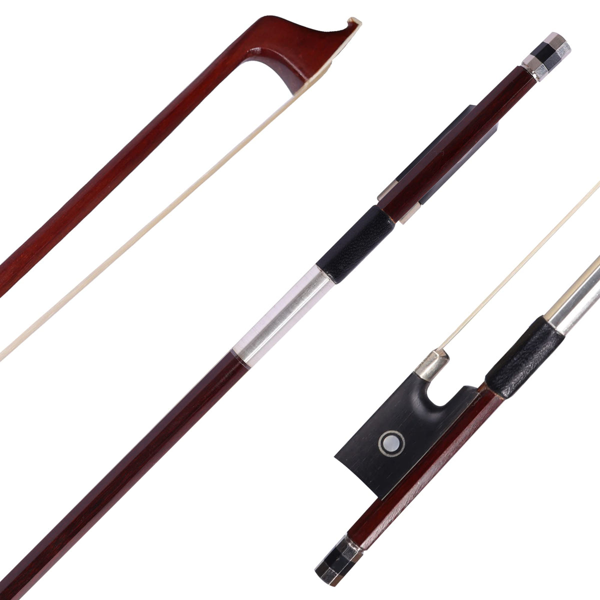 Adm 4/4 Full Size Student Violin Bow, Well Balanced Handmade Brazilwood Bow With Horsehair, Ebony Frog With Pearl Eye And Pearl