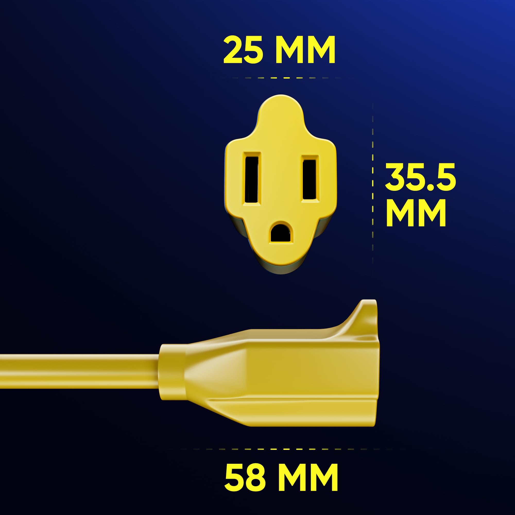 Maximm Cable 10 Feet 360 Rotating Flat Plug Extension Cord/Wire, 3 Prong Grounded Wire 16 Awg Power Cord - Yellow - Ul Certified