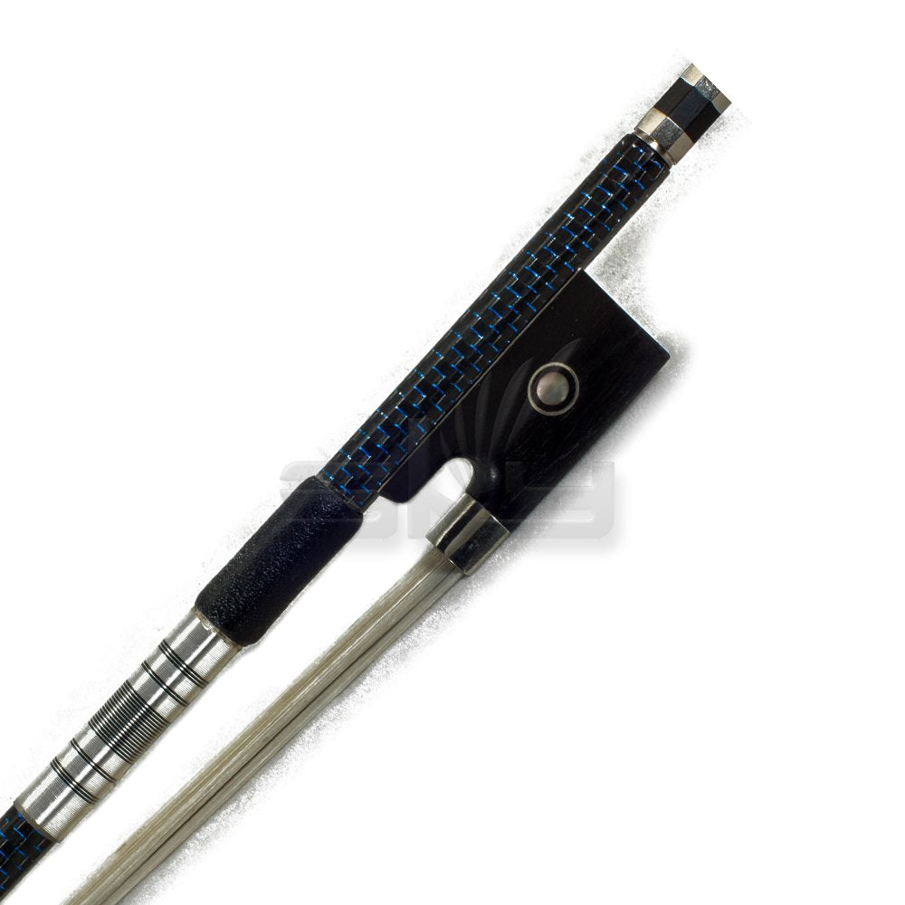 Paititi 4/4 Violin Bow Blue Silver Inlaid Patterned Carbon Fiber Round Silver Wrap Cupronickel Parts With Double Eye Fully Line 