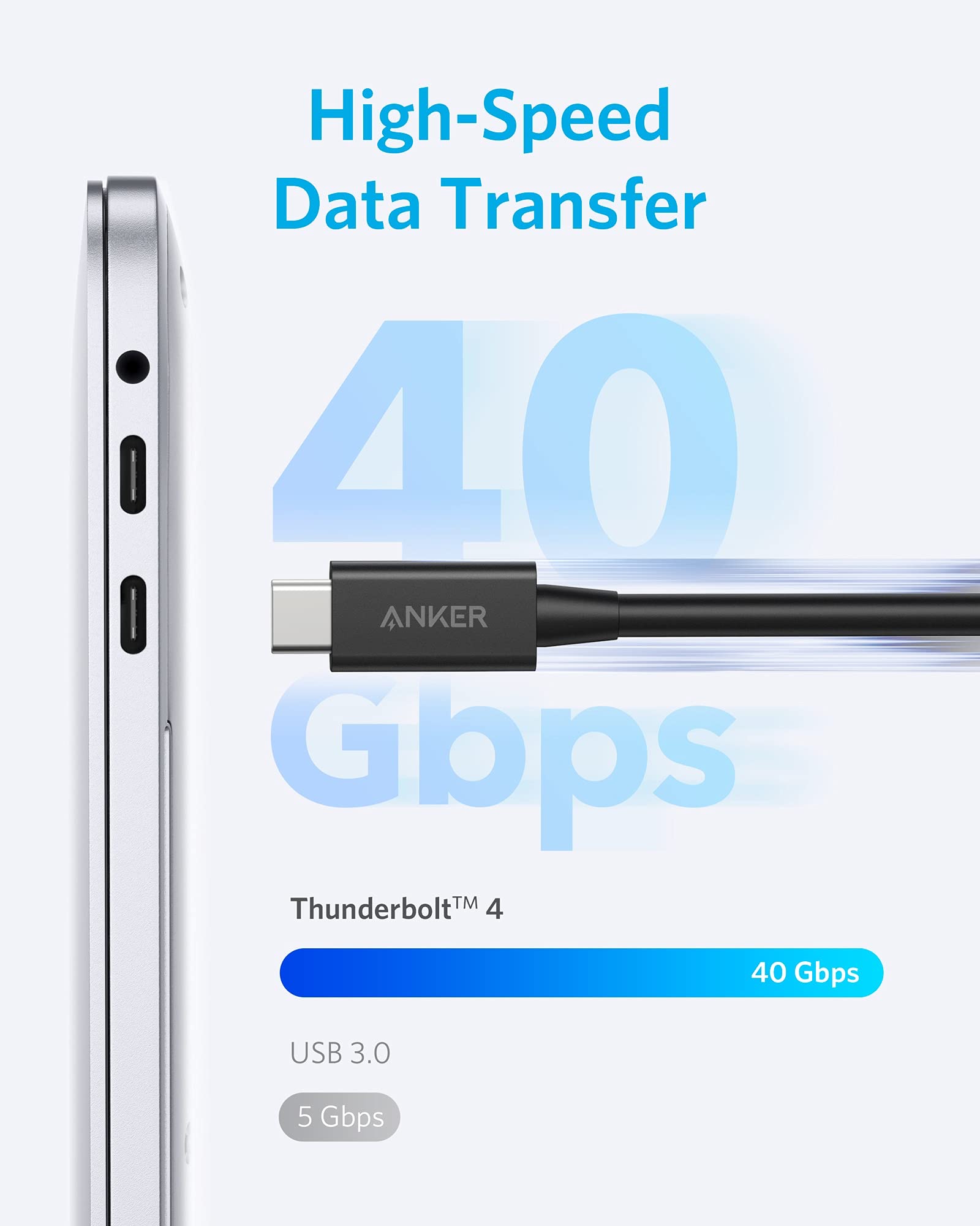 Anker Thunderbolt 4 Cable 2.3 Ft, Usb C To Usb C Cable, Supports 8K Display/40Gbps Data Transfer/100W Charging, For Iphone 15 Pr