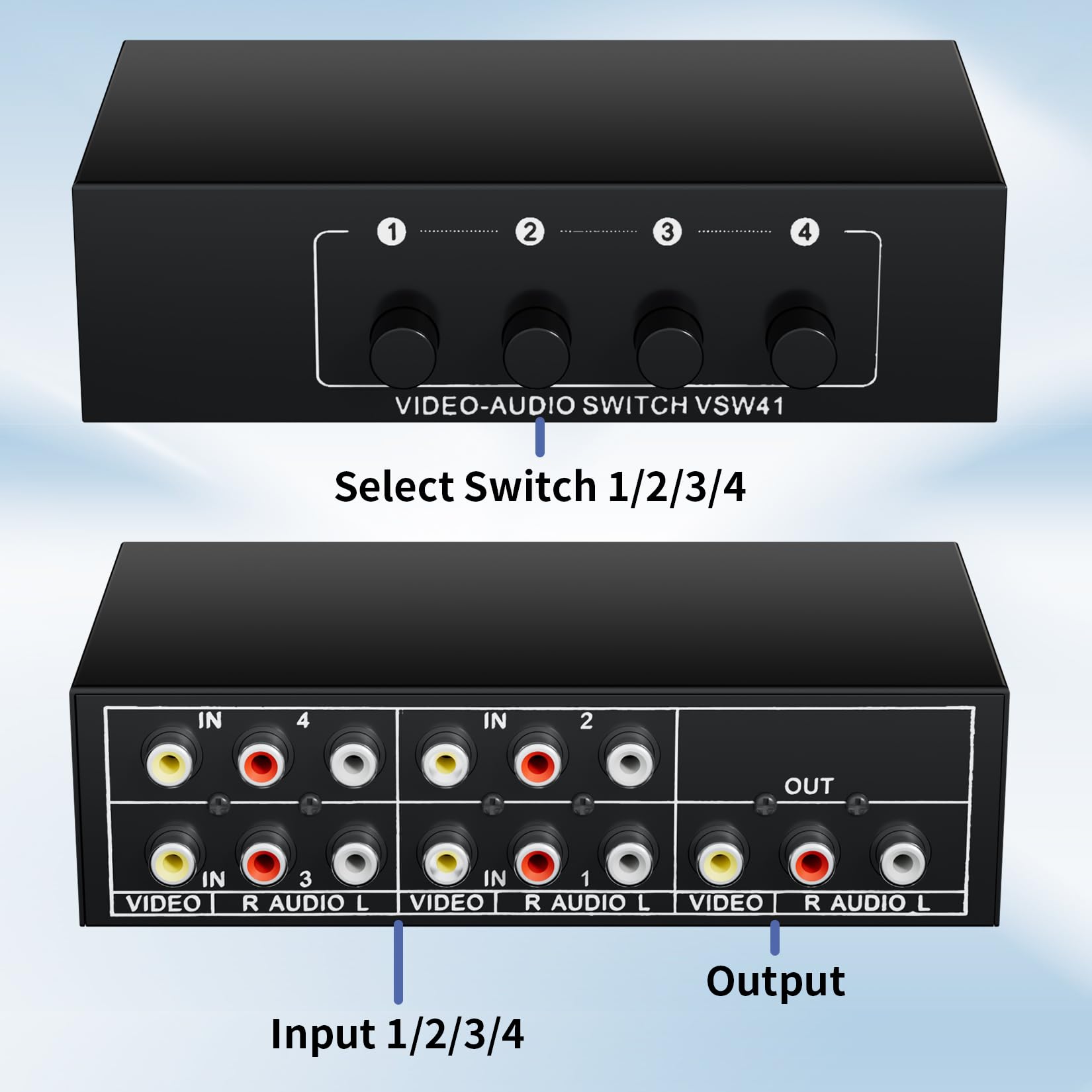 Rca Switch 4 In 1 Out Composite Video L/R Audio Selector Box 4X1, Bolaazul 4 Way Rca Switcher   4 Port Av Selector Switch   Plug