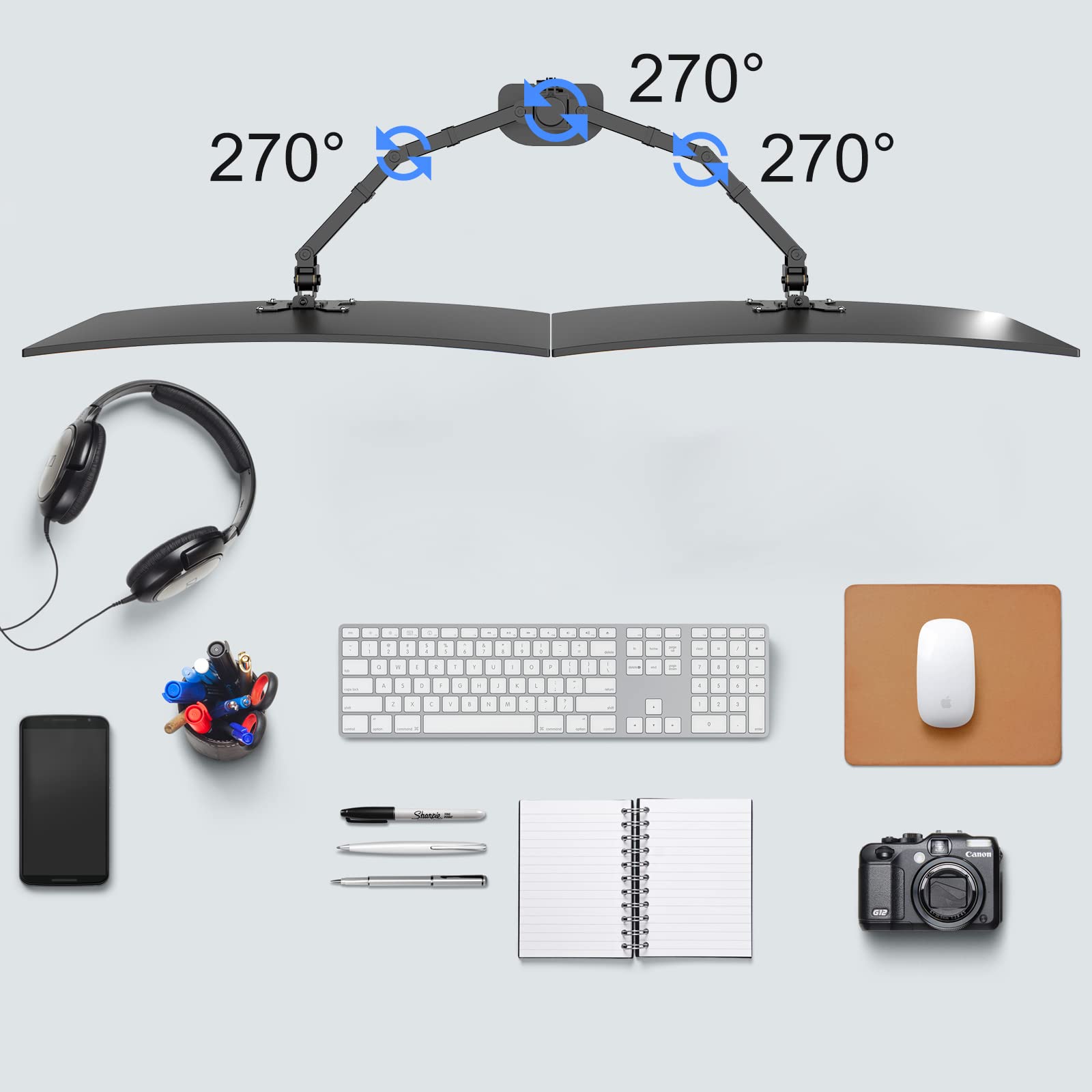Pholiten Dual Monitor Arm, Monitor Stands For 2 Monitors, Dual Monitor Mount, Computer Monitor Stand For Desk, Monitor Mounts Fo