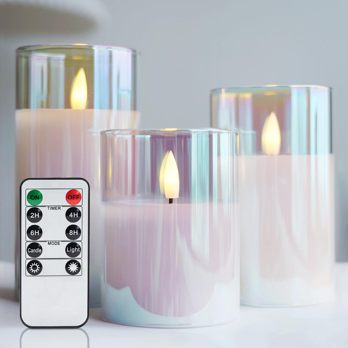 Amagic Gradient Glass Flameless Candles - Battery Operated Candle With Remote Control And Timers - Led Fake Electric Candles For
