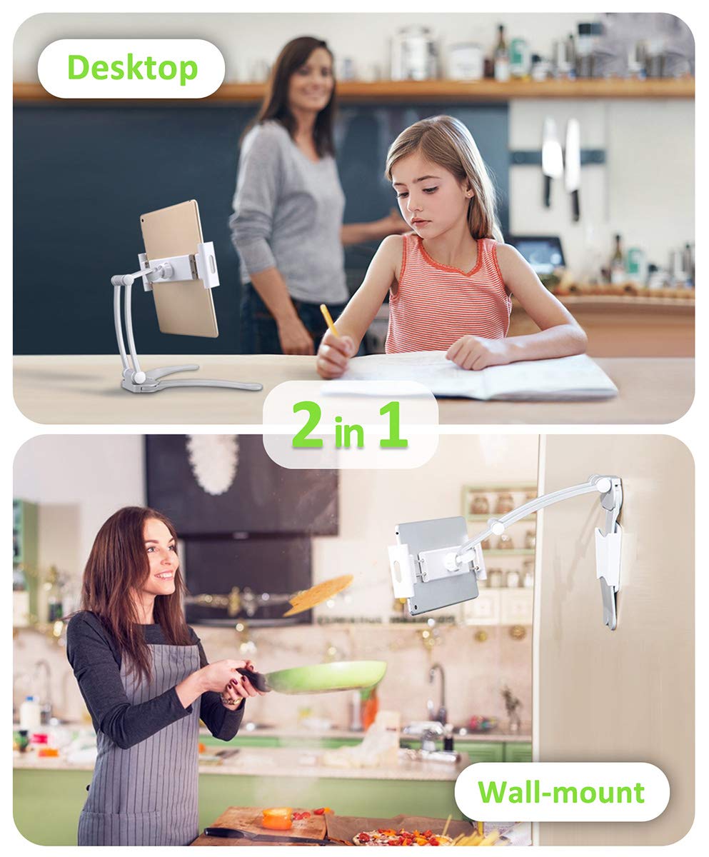 Ayada Kitchen Cabinet Tablet Holder, 2 In 1 Wall Mount Desktop Stand For Ipad 12.9 Aluminum Alloy Metal Adjustable Multiangle Fo
