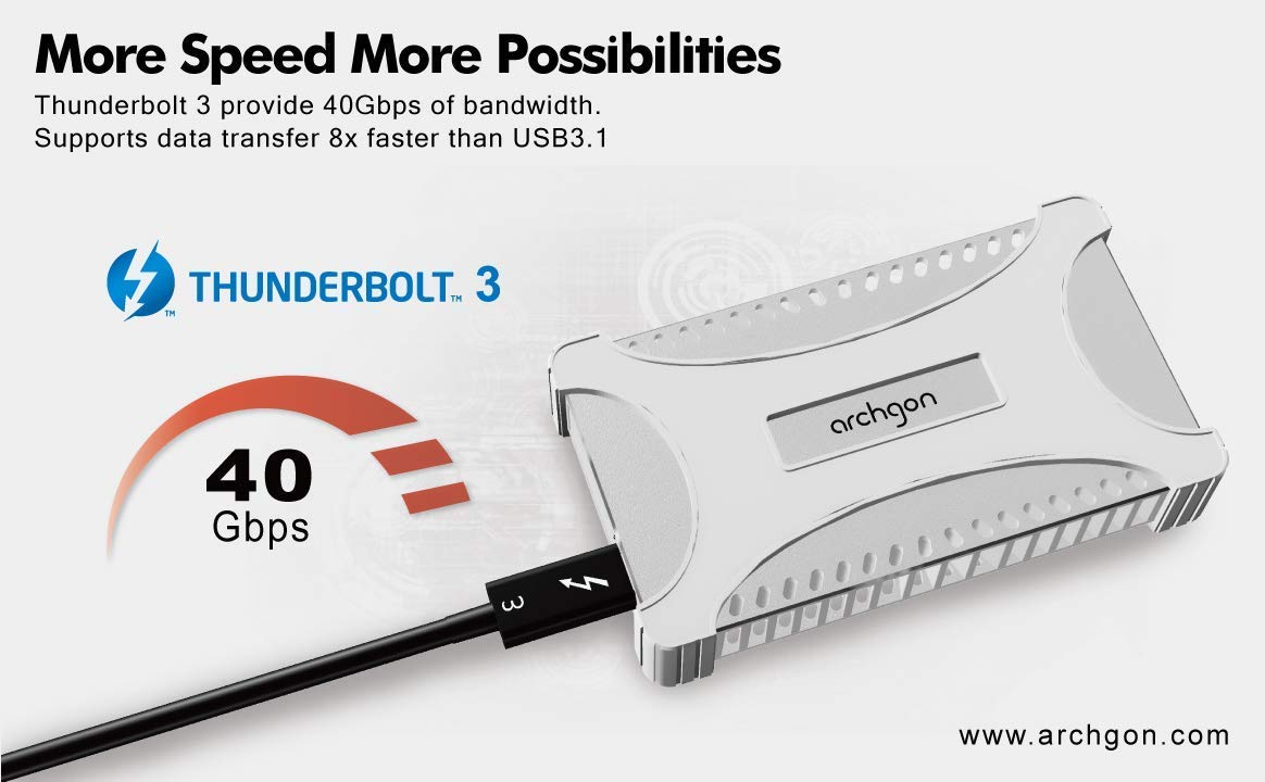 Archgon 1Tb Thunderbolt 3 Aluminum External Nvme Ssd Drive With Combo Thermal Pads And Silicone Protector Model X70 Ii (1Tb, Sil