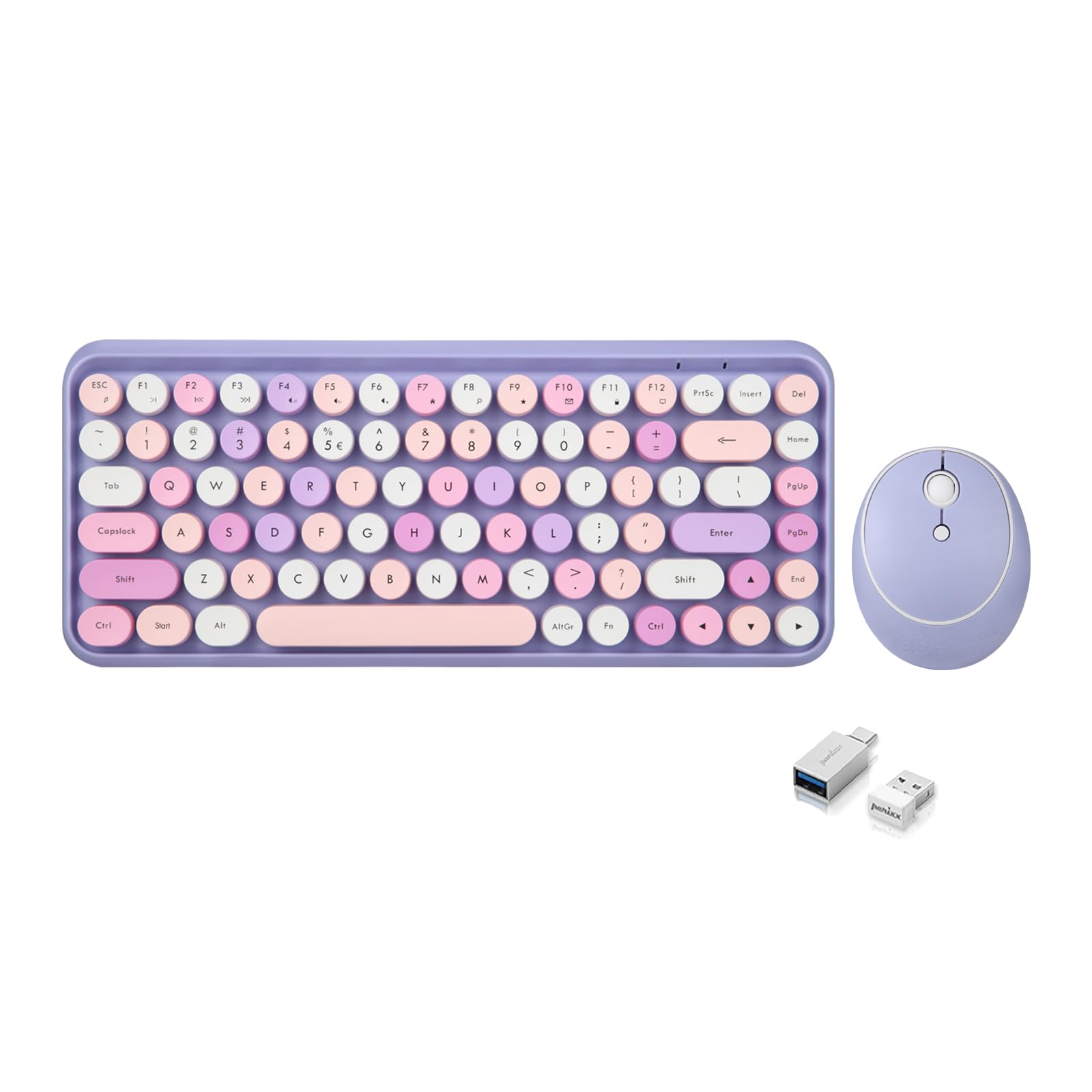 Perixx Periduo 713Pp Wireless Mini Keyboard And Mouse Combo   Retro Round Key Caps   Pastel Purple   Us English Layout (Pd 713Ppus 11953)