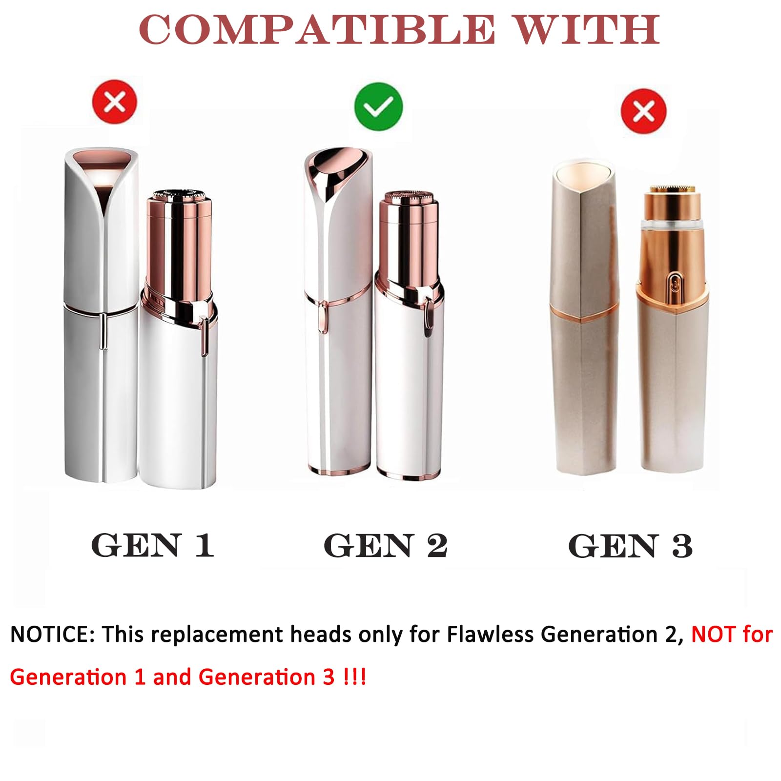 Replacement Heads For Flawless Facial Hair Remover Generation 2, 4Pcs Heads Gen 2 For Flawless Finishing Touch Hair Removal Tool