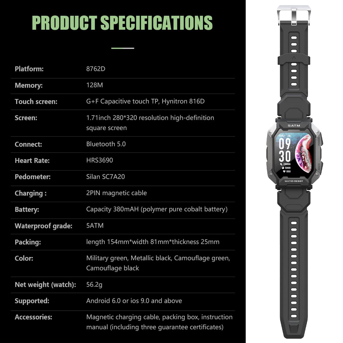 Pasnew Smart Watches For Men,Ip68 Waterproof Military Grade Bluetooth Call,Sports,Pedometer,Health Watch For Iphone Phones And A