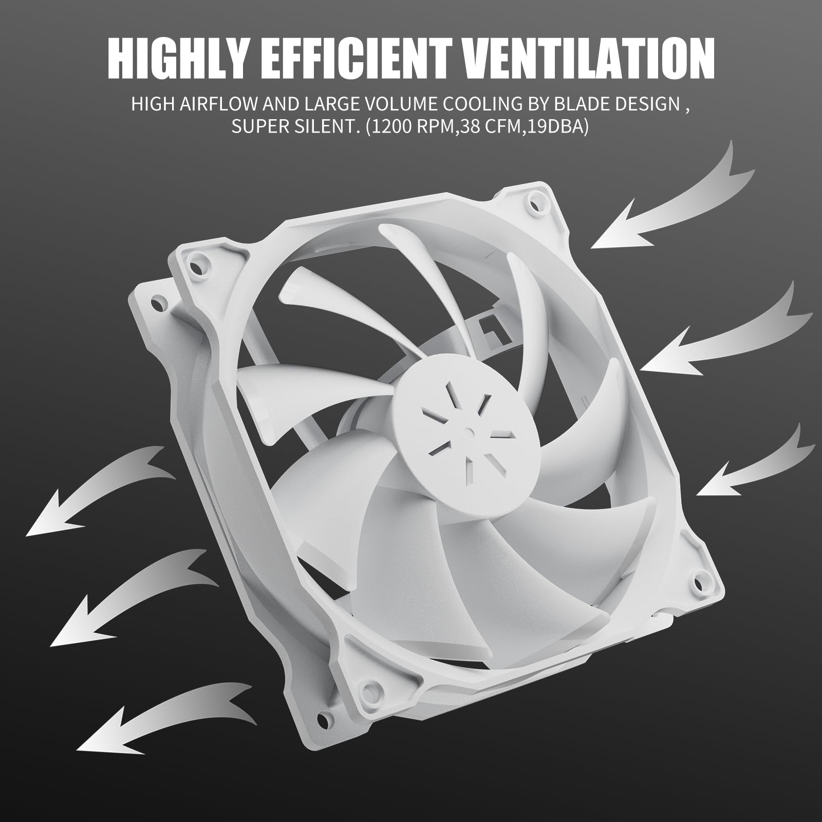 Uphere 120Mm White Case Fan Long Life For Pc Computer Case Cooling 3 Pack(12Wt3 3)