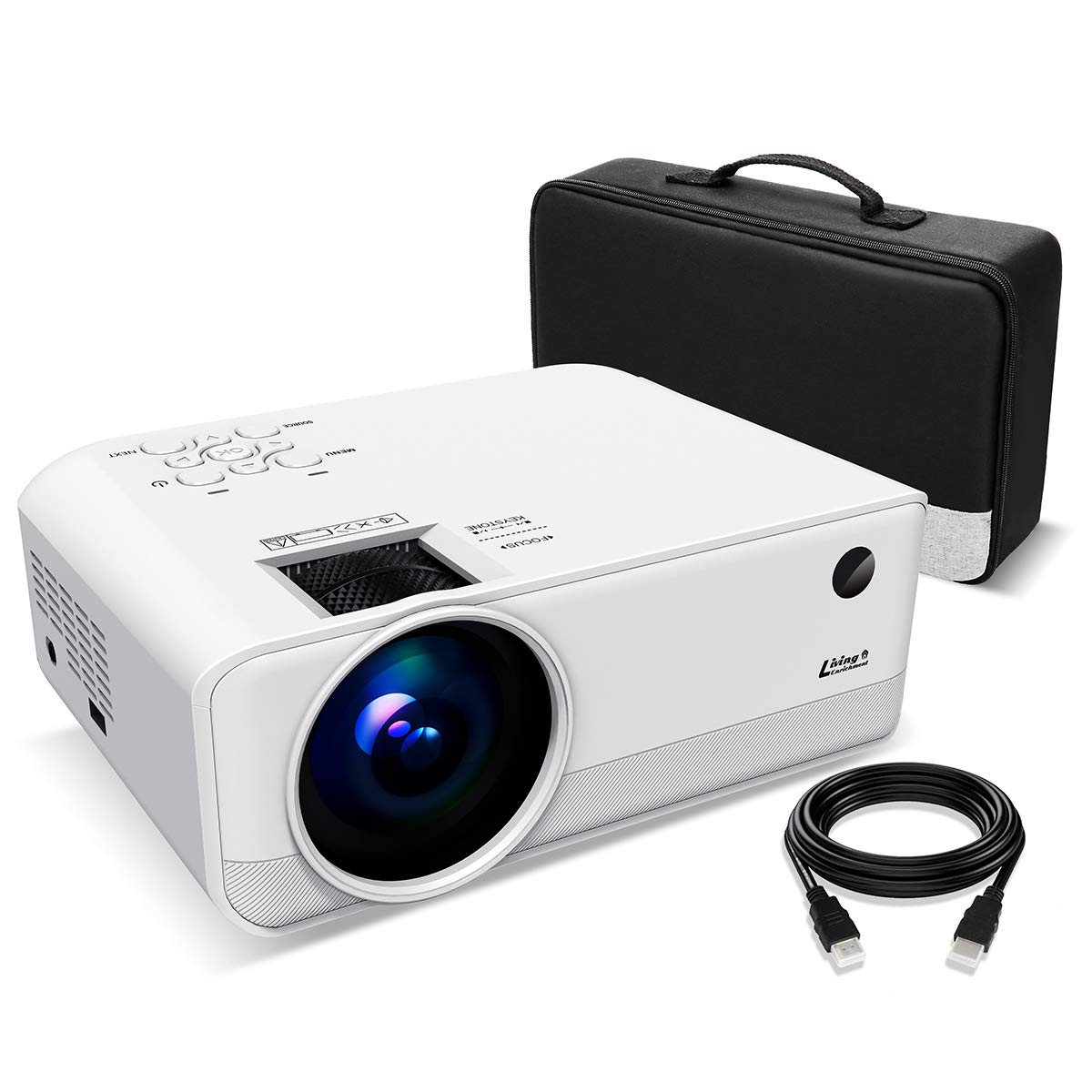 Living Enrichment Mini Projector, 1080P Hd Supported Portable Video Projector, 7000 Lumen 50,000 Hours Led Lamp, 200'' Projectio