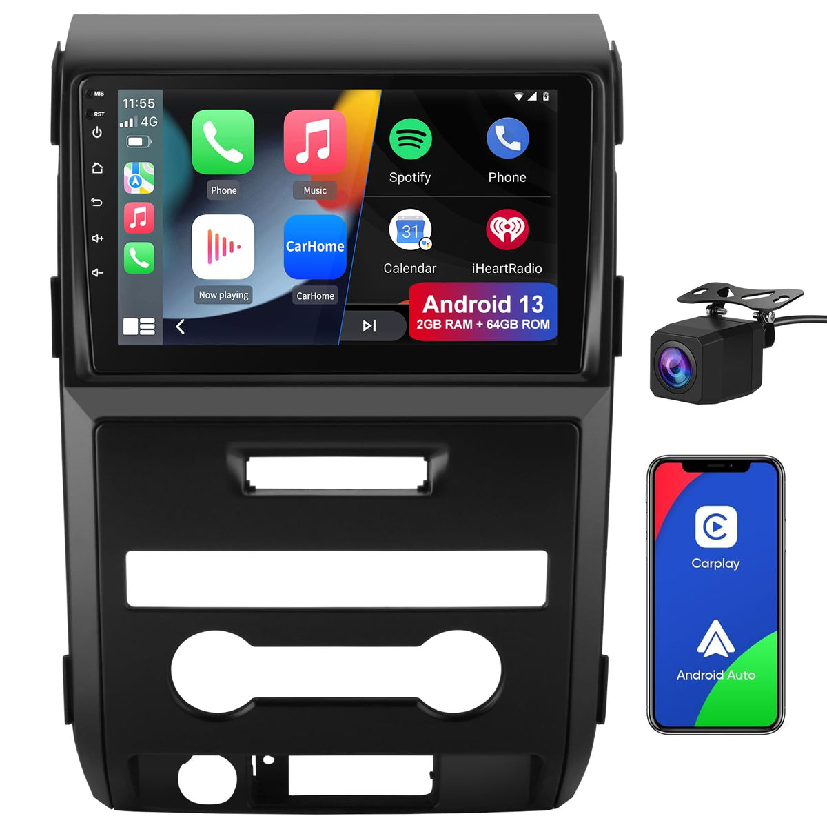 Car Radio Stereo For Ford F150 F 150 2009 2010 2011 2012, 9 Inch Touch Screen Android 13 Head Unit 2G+64G With Carplay/Android A