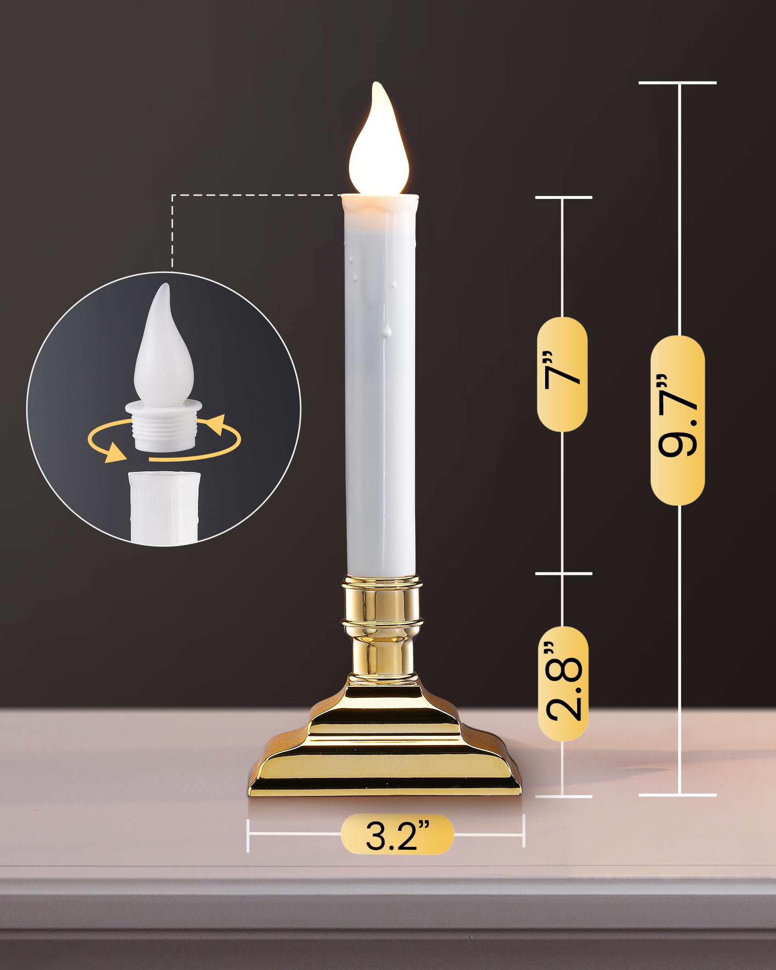 Suraielec 4 Pack Battery Operated Window Candles With Timer, Window Candle Lights With Removable Candle Holders, Led Christmas C
