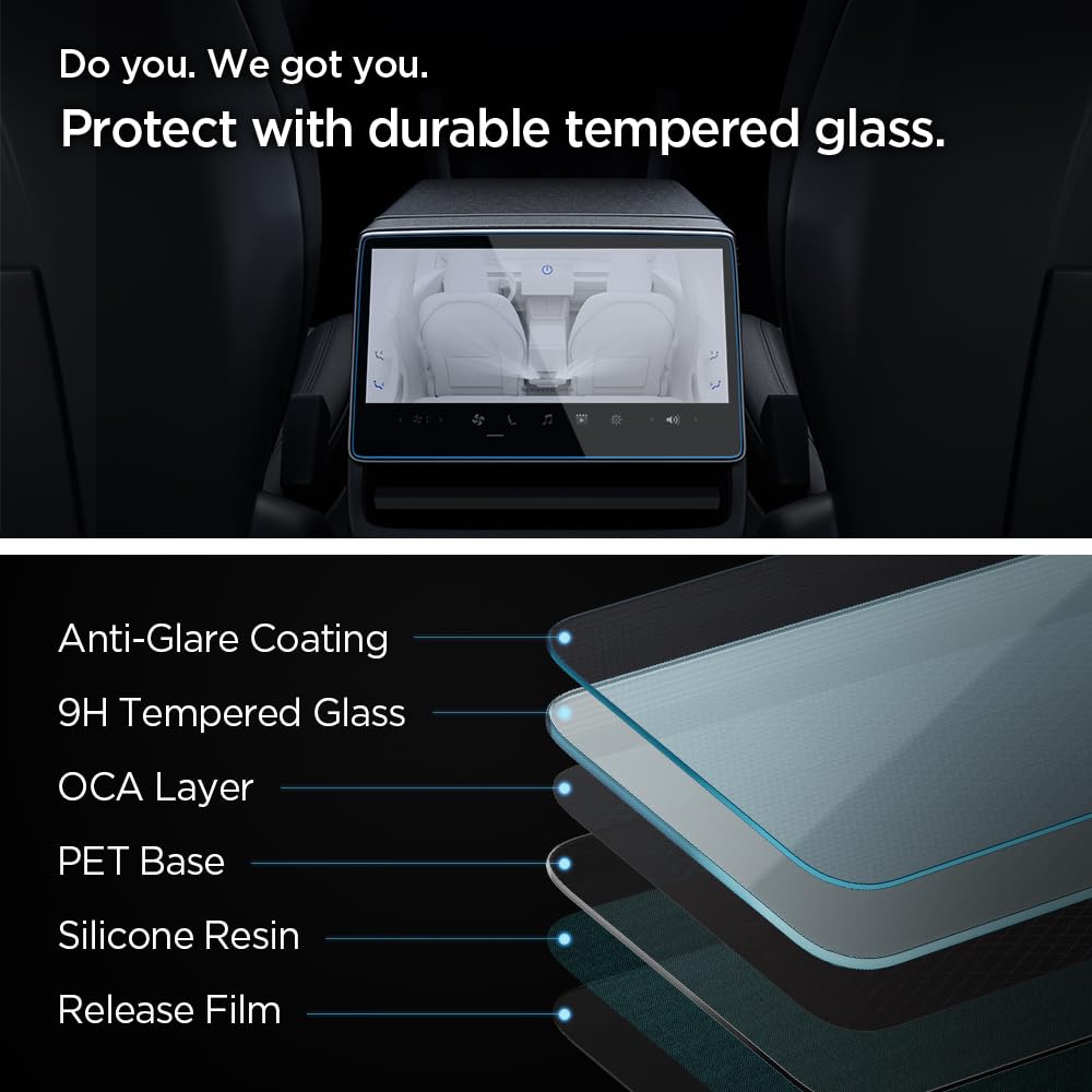 Spigen Tempered Glass Screen Protector [Glastr Slim] Designed For Tesla Model 3 (2024/2025), New Model Y Juniper (2025) 8' Rear Touchscreen   Matte/Anti Finger Print