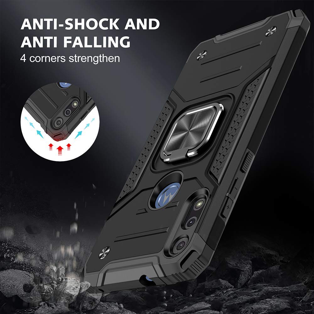 Hnhygete For Moto E Phone Case, Motorola E Case With Hd Screen Protector, Shockproof Tough Rugged Hard Rubber Bumper With 360 Ro